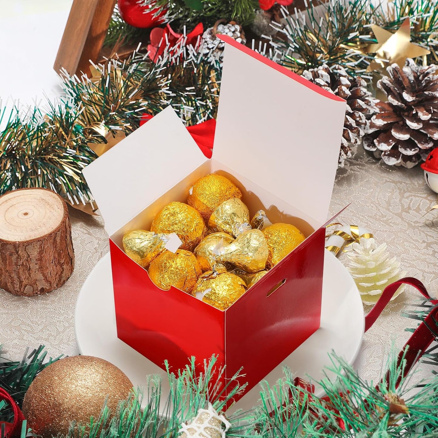 DOYIDE 60 Pcs Small Gift Boxes, 3x3x3 inches Kraft Paper Gift Box with Ribbons, Red Candy Boxes for Christmas Wedding Favors Baby Shower Bridal Shower Birthday Party