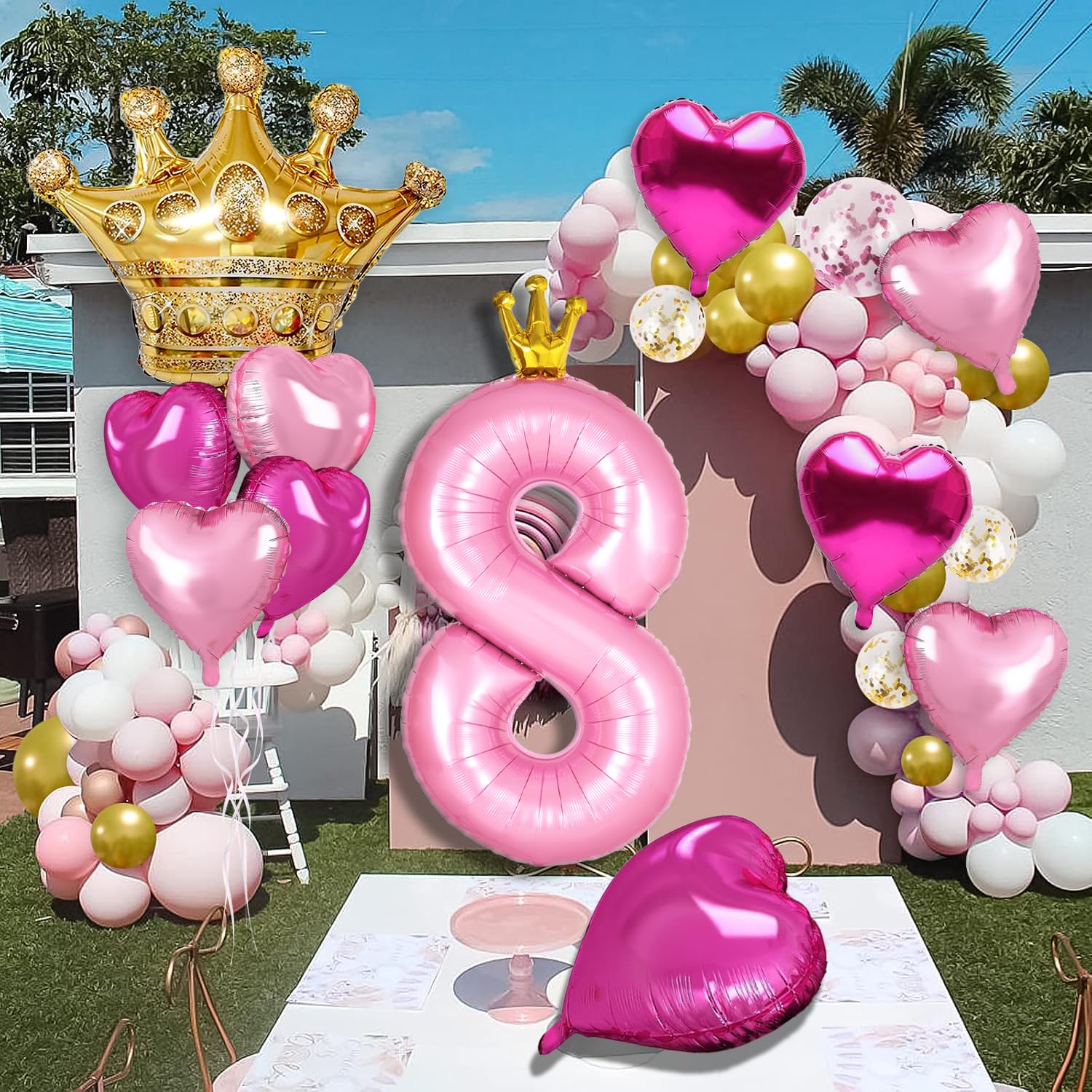 Princess 3rd Birthday Party Decorations, 40 inch Large Pink Crown 3 Balloon for Girls’ Princess