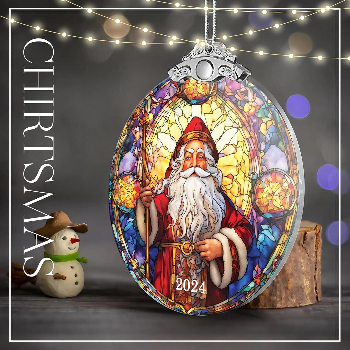 Christmas Tree Ornaments, Stained Glass Effect, Santa Claus Acrylic Art, Holiday Decor, White Elephant Gift for Adults, Christmas Decorations, Stocking Stuffers for Women