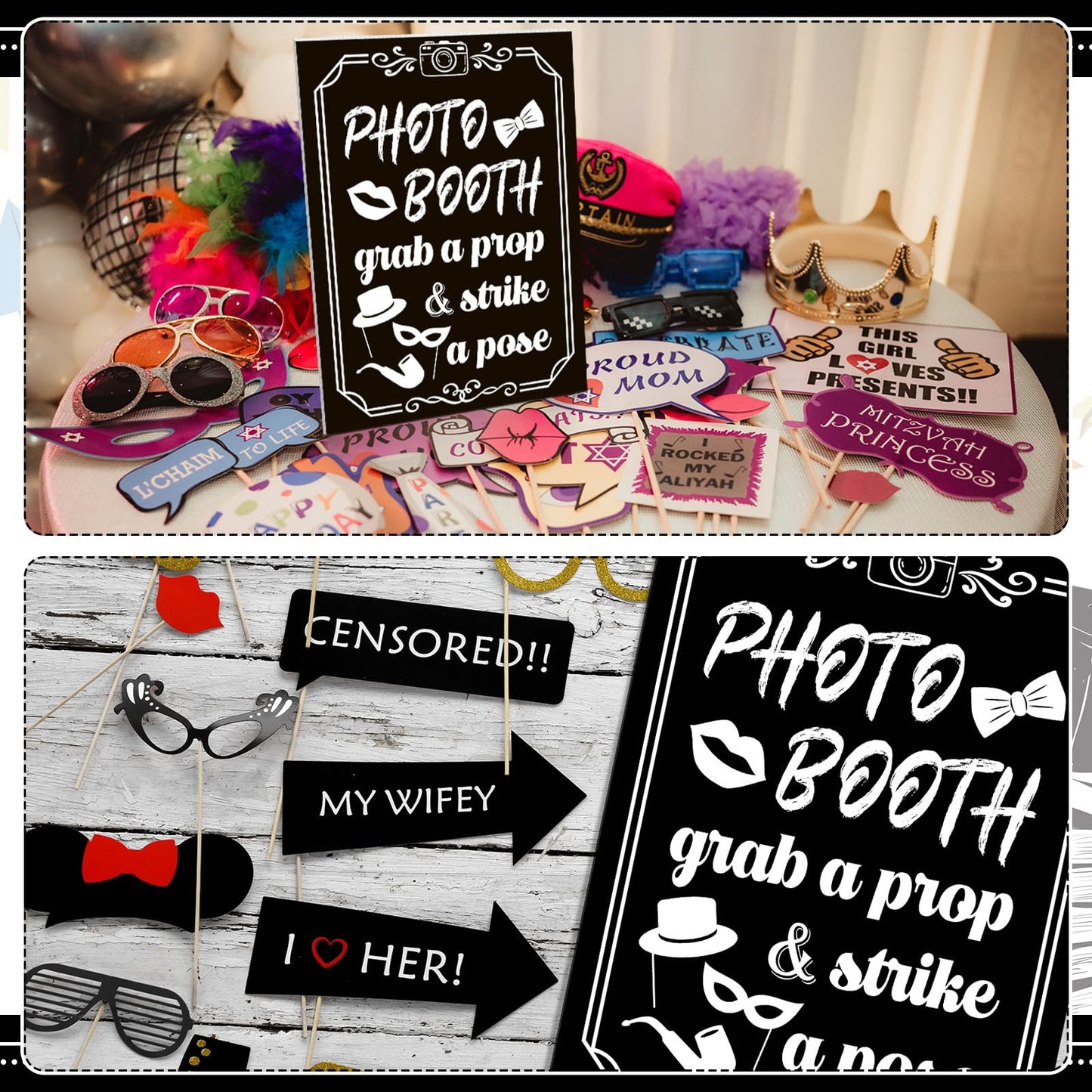 Briwooody Photo Booth Sign with Stand Retro Background Table for Indoor and Outdoor Party Theme