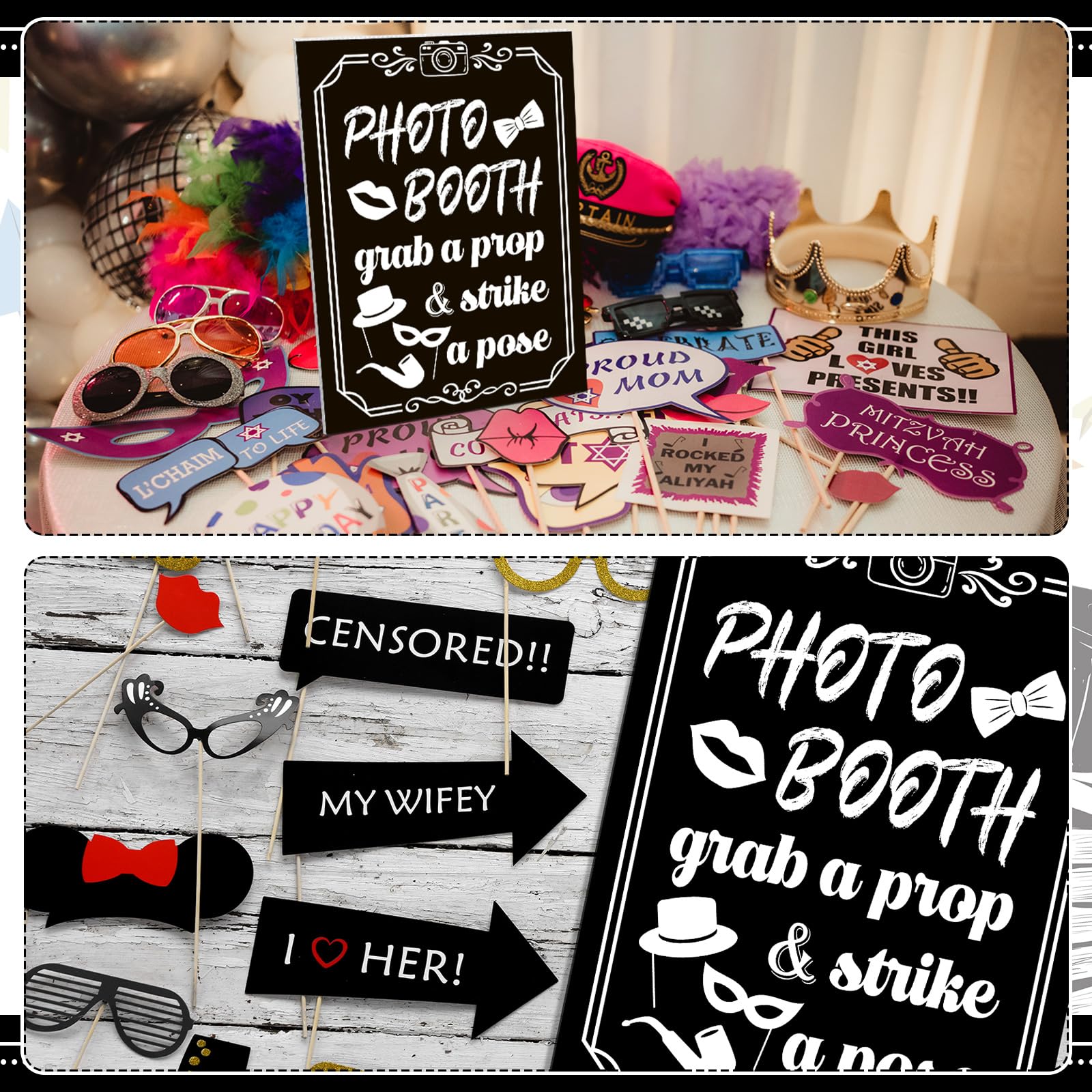 Briwooody Photo Booth Sign with Stand Retro Background Table for Indoor and Outdoor Party Theme