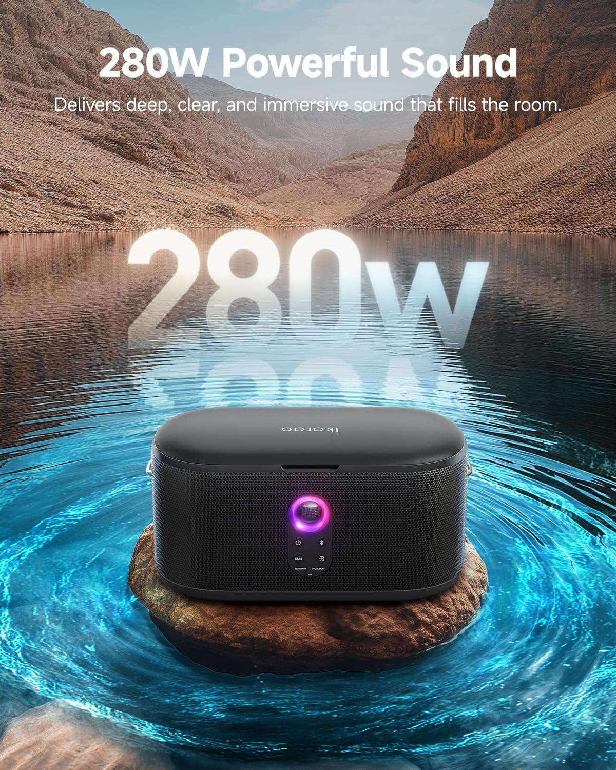 Ikarao Karaoke Machine with Lyrics Display Screen, KaraFun Prime, EQ, Autotune, Connect to TV, 2 Self-Charging Wireless Microphones, Karaoke System for Adults Kids, Portable Bluetooth Speaker for Home