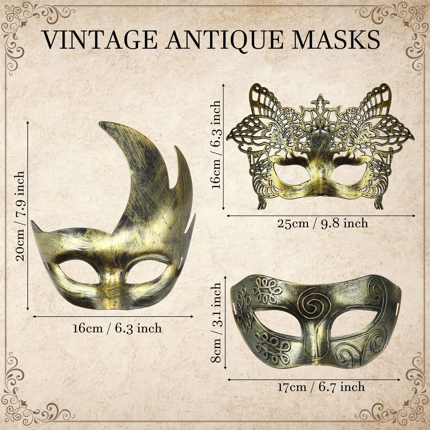 Yunsailing Masquerade Masks with Straps for Women Men,Gold