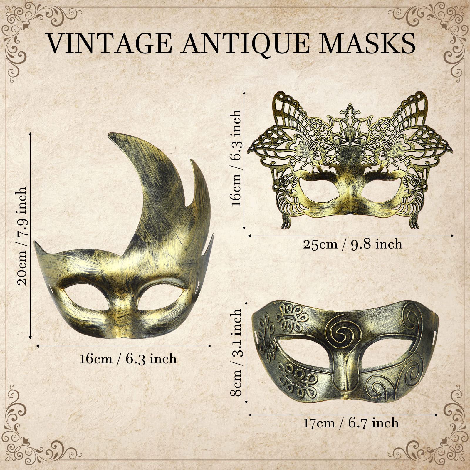 Yunsailing Masquerade Masks with Straps for Women Men,Gold