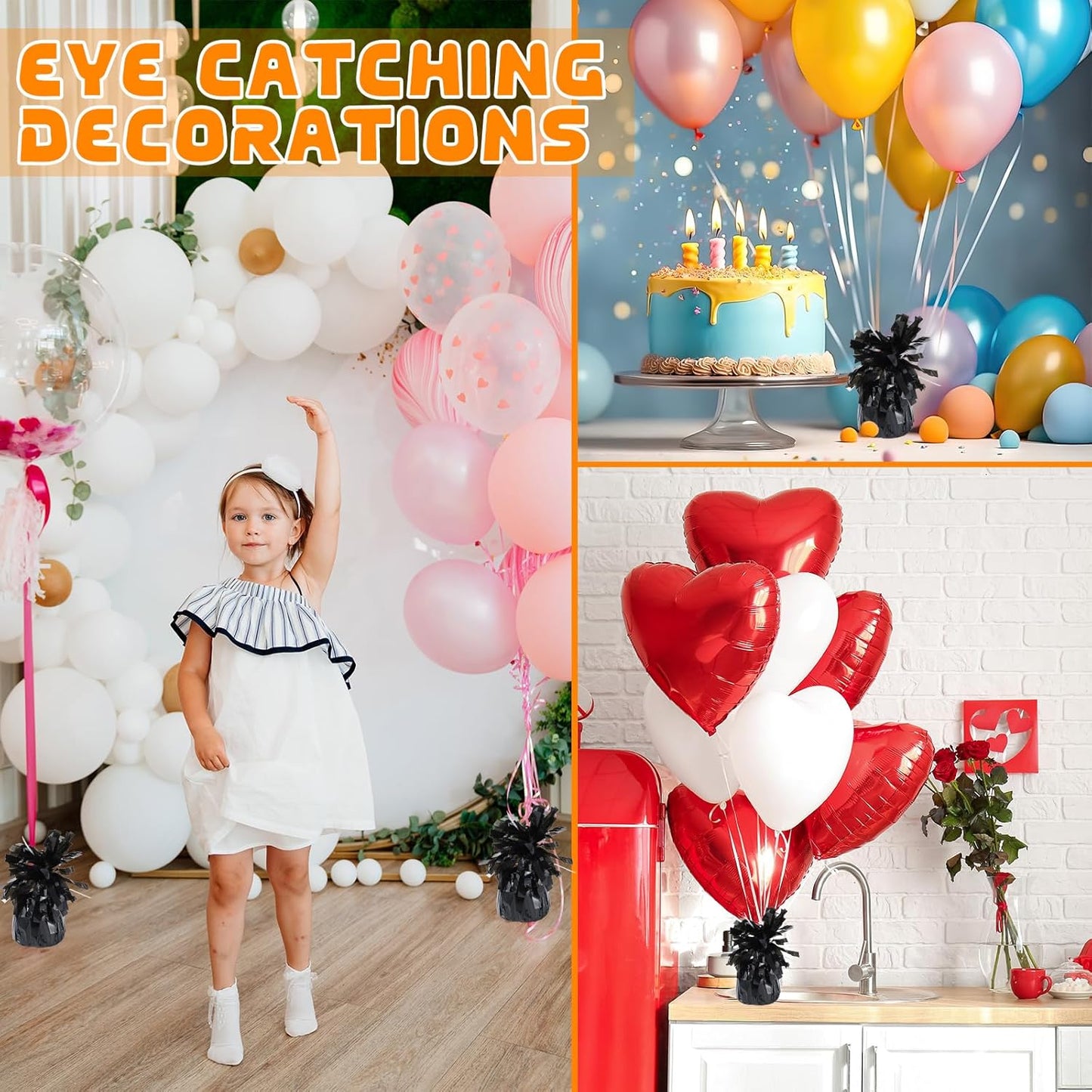 8 Pcs Black Metallic Balloon Weights Holder Anchors Balloon Holder Weights for Helium Balloons Birthday Graduation Party Christmas Wedding Celebration Decoration (Black)