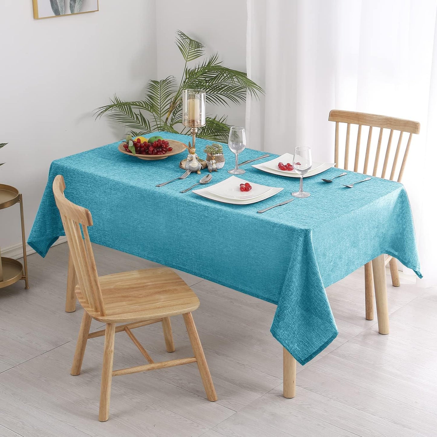Hiasan 2 Pack Faux Linen Rectangle Tablecloth - Wrinkle and Stain Resistant Washable Table Cloth for Kitchen Dining Room Holiday Table Cover for Party Dinner, Teal, 70 x 140 Inch