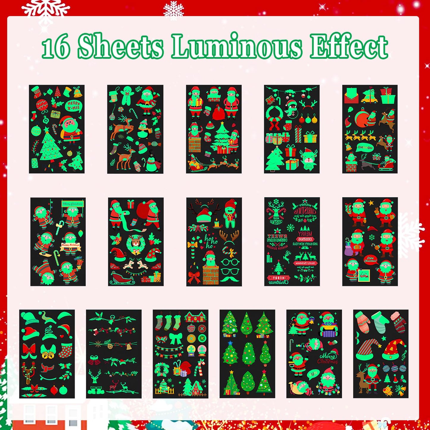 LOMIMOS 240PCS Christmas Temporary Tattoos for Kids,Christmas Party Favors Glow In The Dark Tattoos Waterproof Stickers For Boys and Girls Stocking Stuffers Xmas Gift Goody Bag Stuffers Bulk
