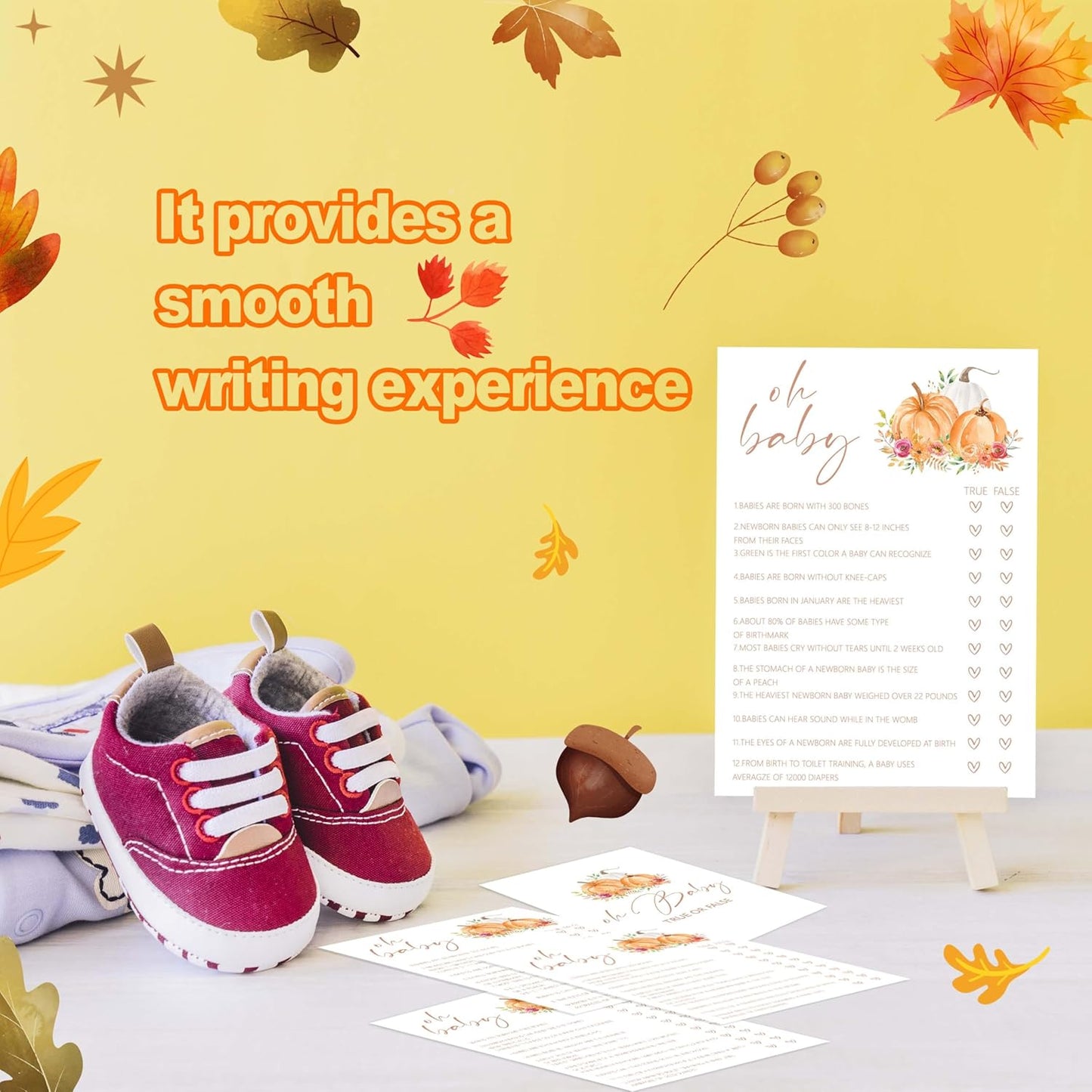 Baby Shower Games, Thanksgiving Oh Baby True or False Game Cards + 1 Answer Card, 25 Sets Baby Gender Reveal Party Decorations Supplies - E04