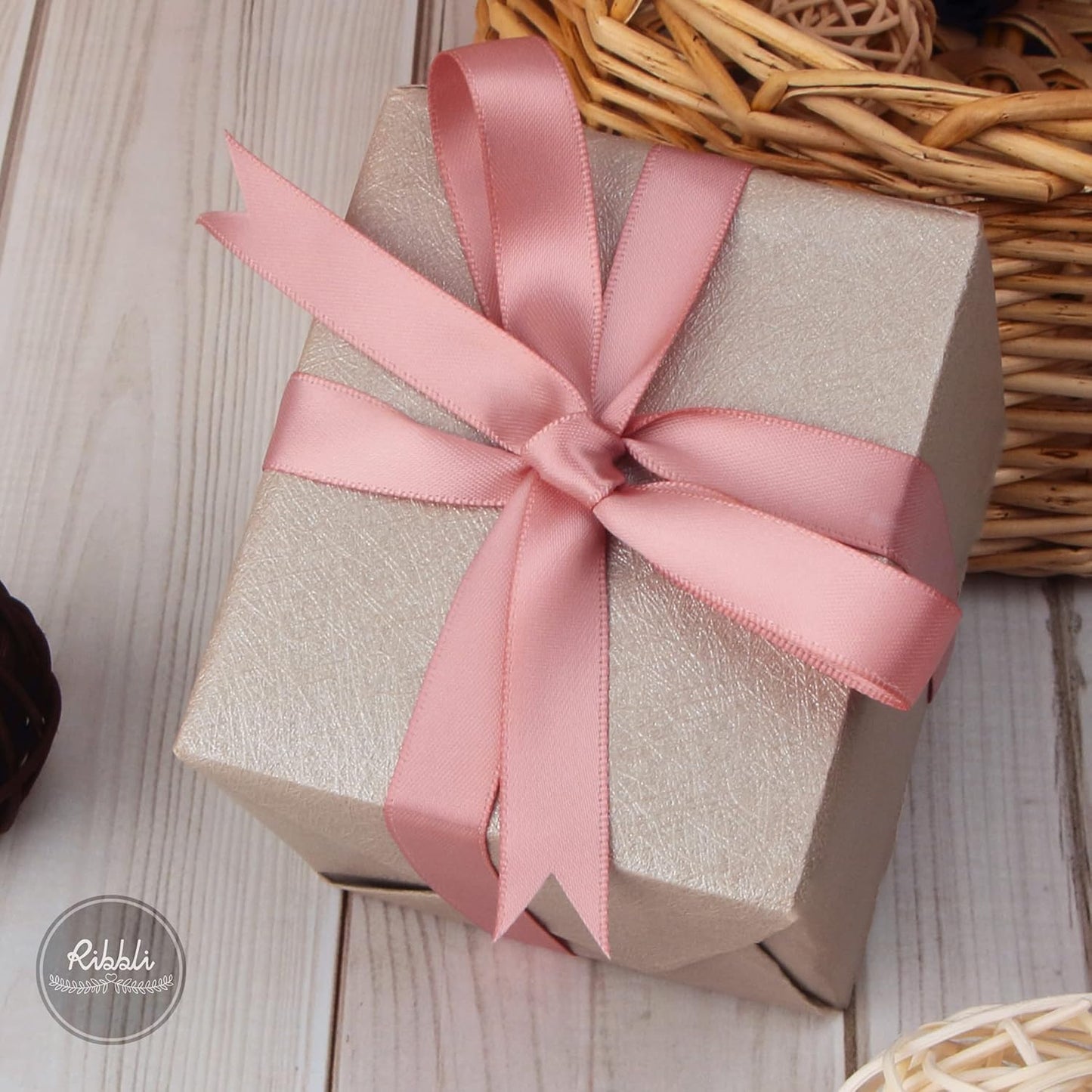 Ribbli Rose Gold Double Faced Satin Ribbon,1/2 Inch x Continuous 25 Yards,Use for Craft Bows Bouquet, Gift Wrapping, Wedding Decoration, Floral Arrangement