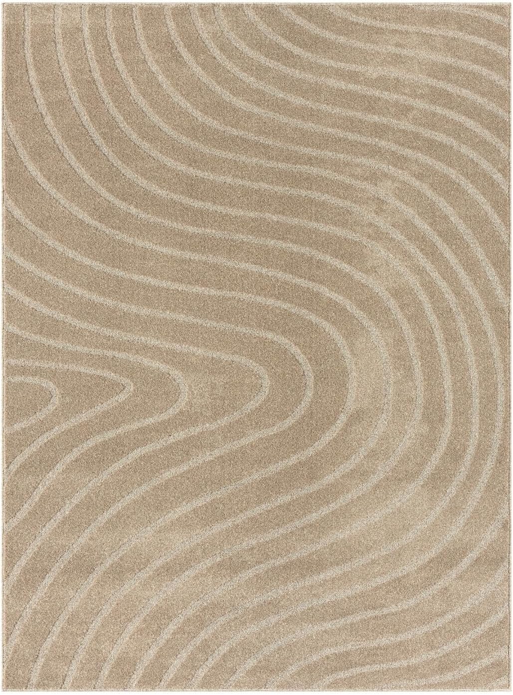 LUXE WEAVERS Modern Geometric Wave Beige 6x9 Area Rug