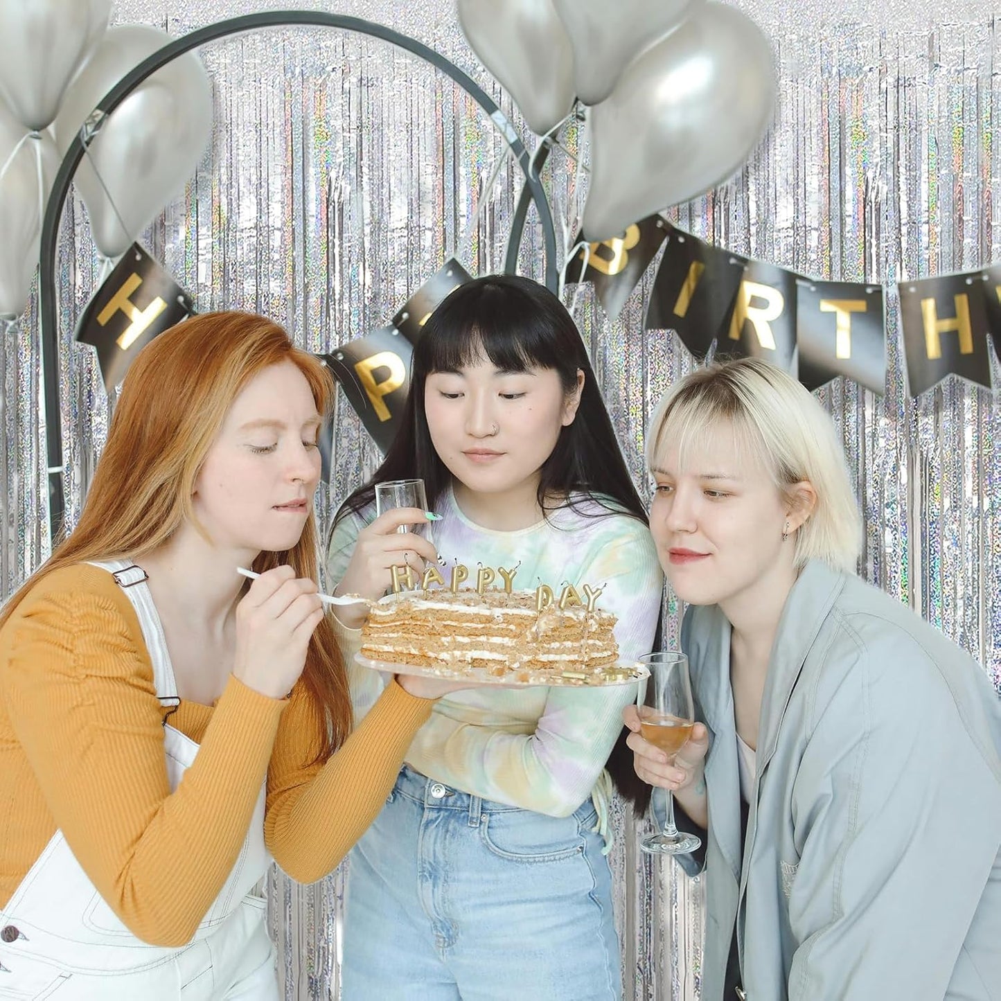 3 Pack Silver Backdrop Curtain Party Decorations Foil Fringe Backdrop Silver Tinsel Streamers Birthday Bachelorette New Year Christmas Wedding Baby Shower Disco Party Decorations