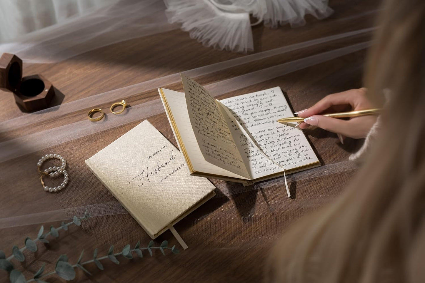 Hard Cover Vow Books (Set of 2) - My Vows to My Husband/Wife Minimalist Pocket Sized Black Embossed Wedding Ceremony Vow Renewal Speech Notebook Planner Journal, Gift for Newly Engaged Couple