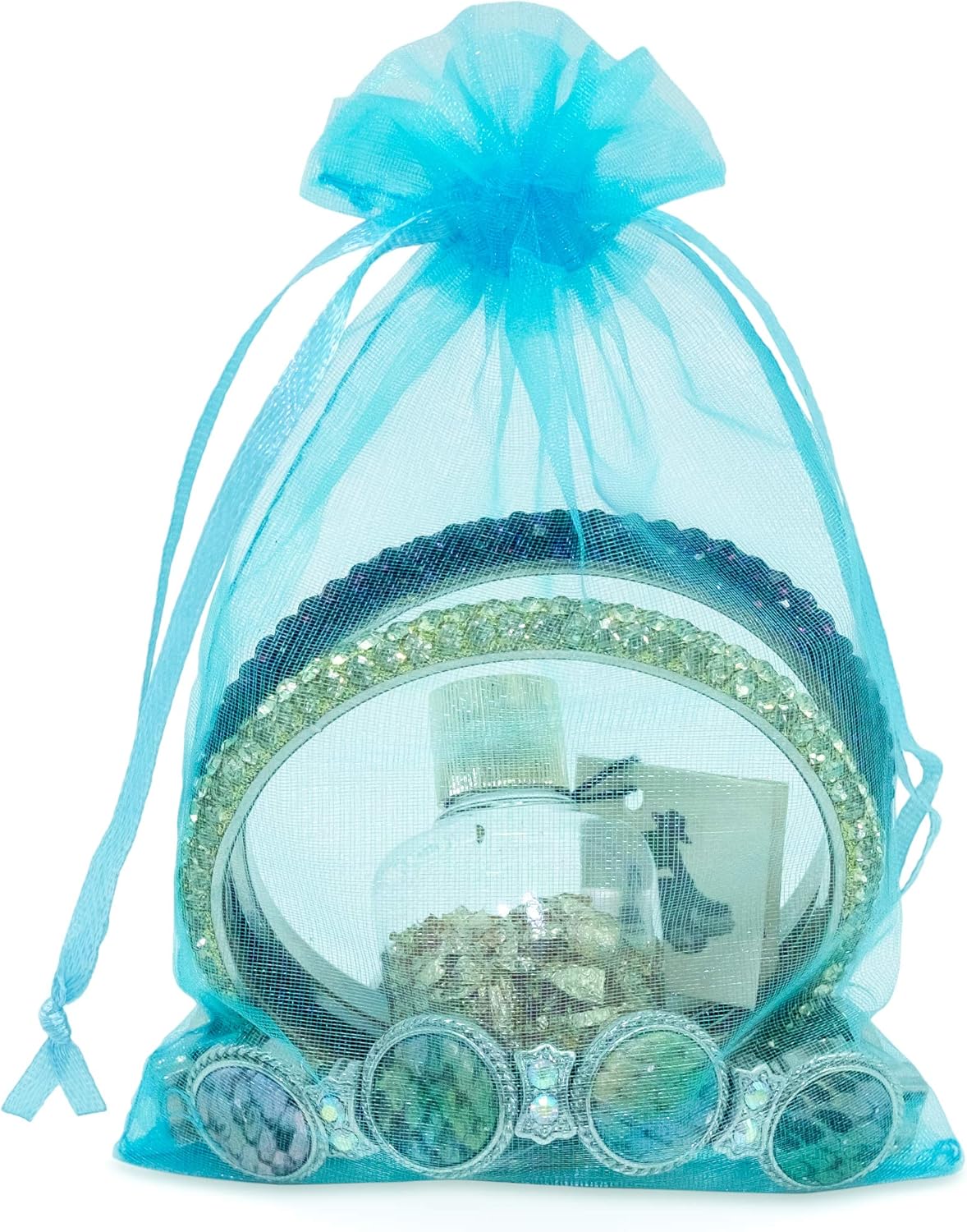 TheDisplayGuys 48-Pack 4x6 Turquoise Blue Sheer Organza Gift Bags with Drawstring, Jewelry Candy Treat Wedding Party Favors Mesh Pouch