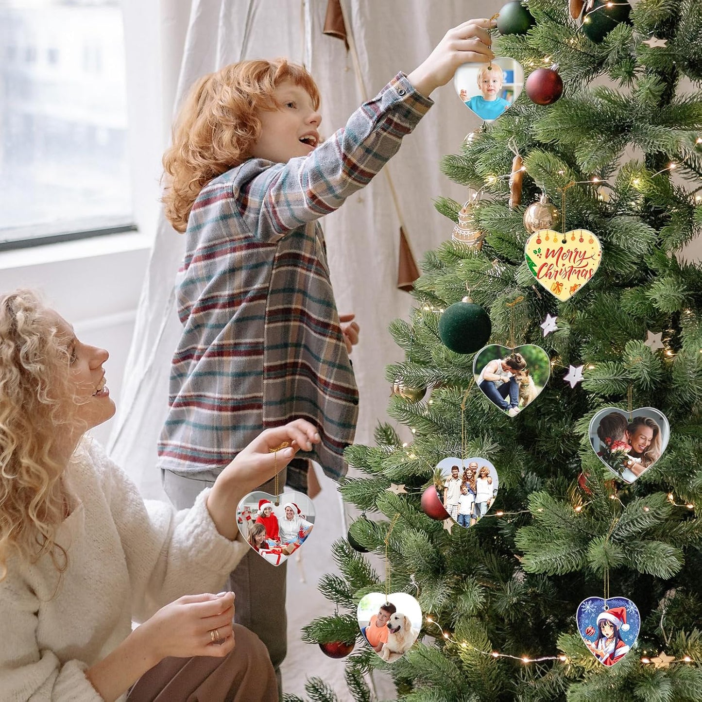 Personalized Christmas Ornaments 2025, Ceramic Heart Customized Photo Text Christmas Tree Decorations for Kids, Mom, Dad, Family, Friends