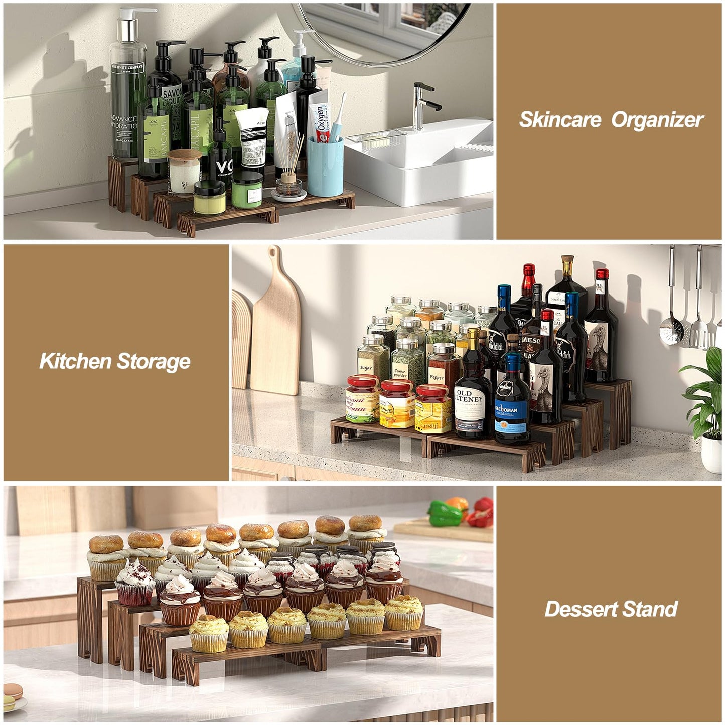 2 Set Wooden Tiered Risers Display Stands for Vendor Events,Stackable Wood Cupcake Display