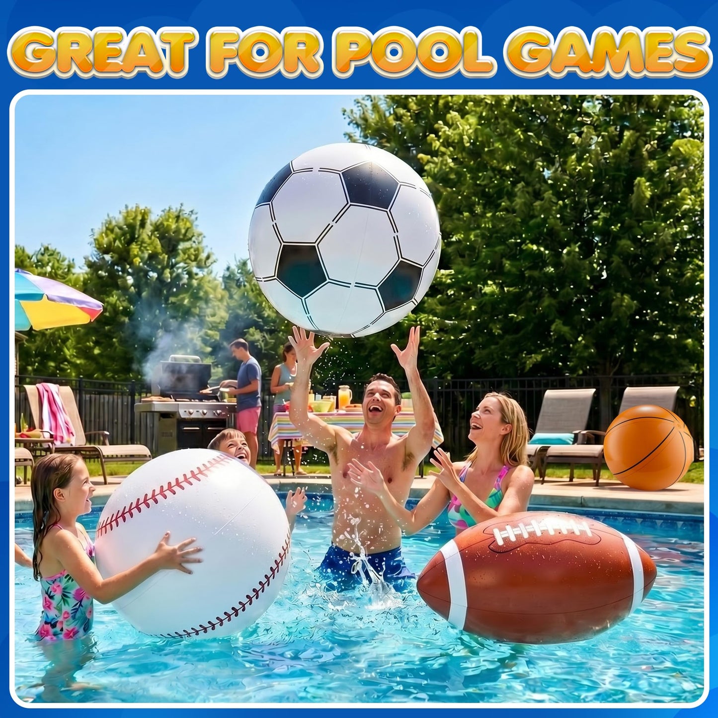 24-Inch Inflatable Sports Beach Balls - Blow Up Party Decoration - 4-Pack