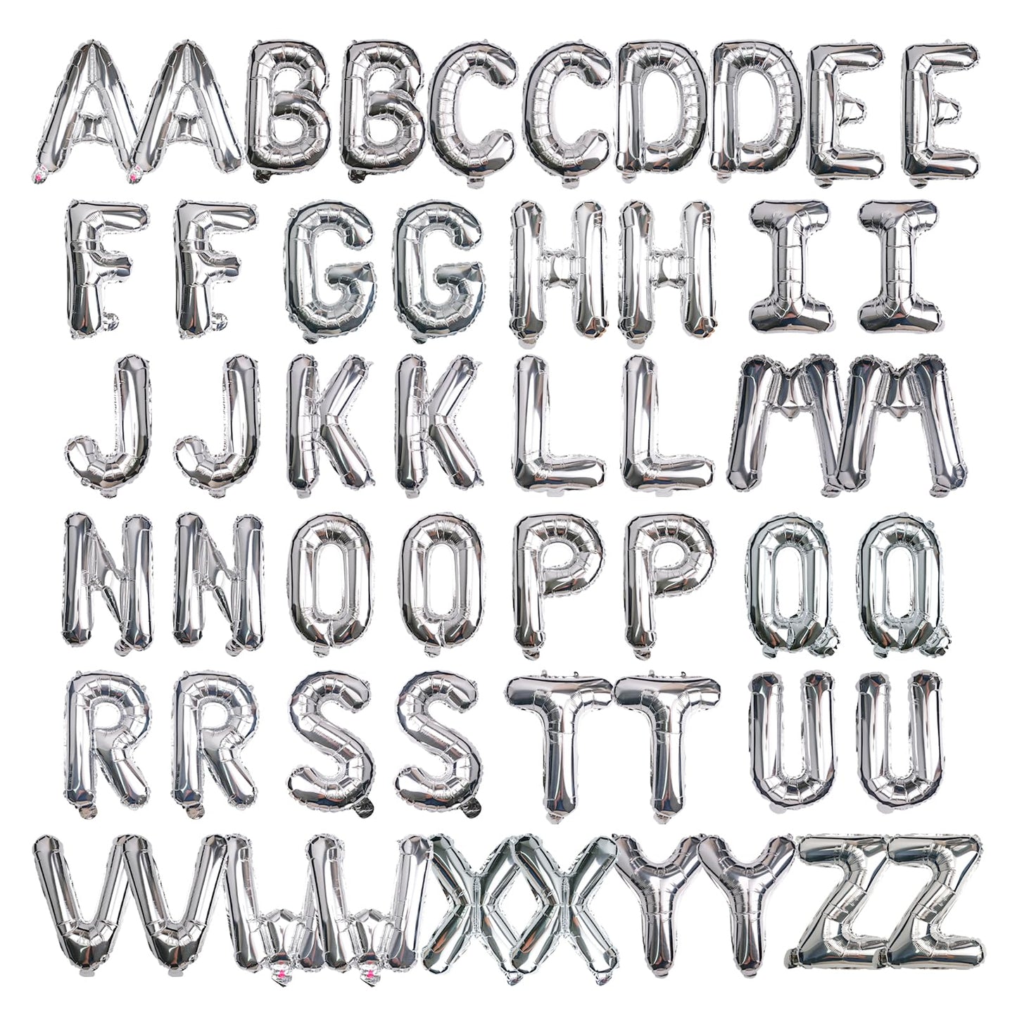 16 Inch 52Pcs Silver Letter Balloons Shiny A-Z Foil Balloon Letters