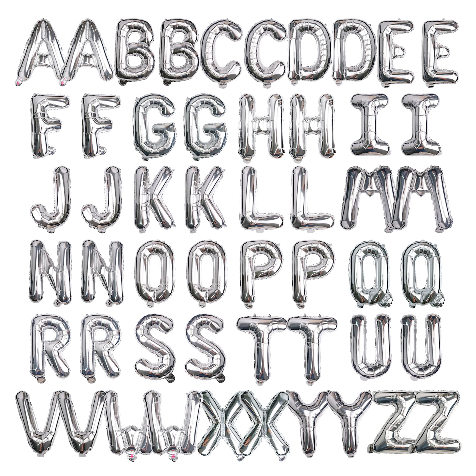 16 Inch 52Pcs Silver Letter Balloons Shiny A-Z Foil Balloon Letters