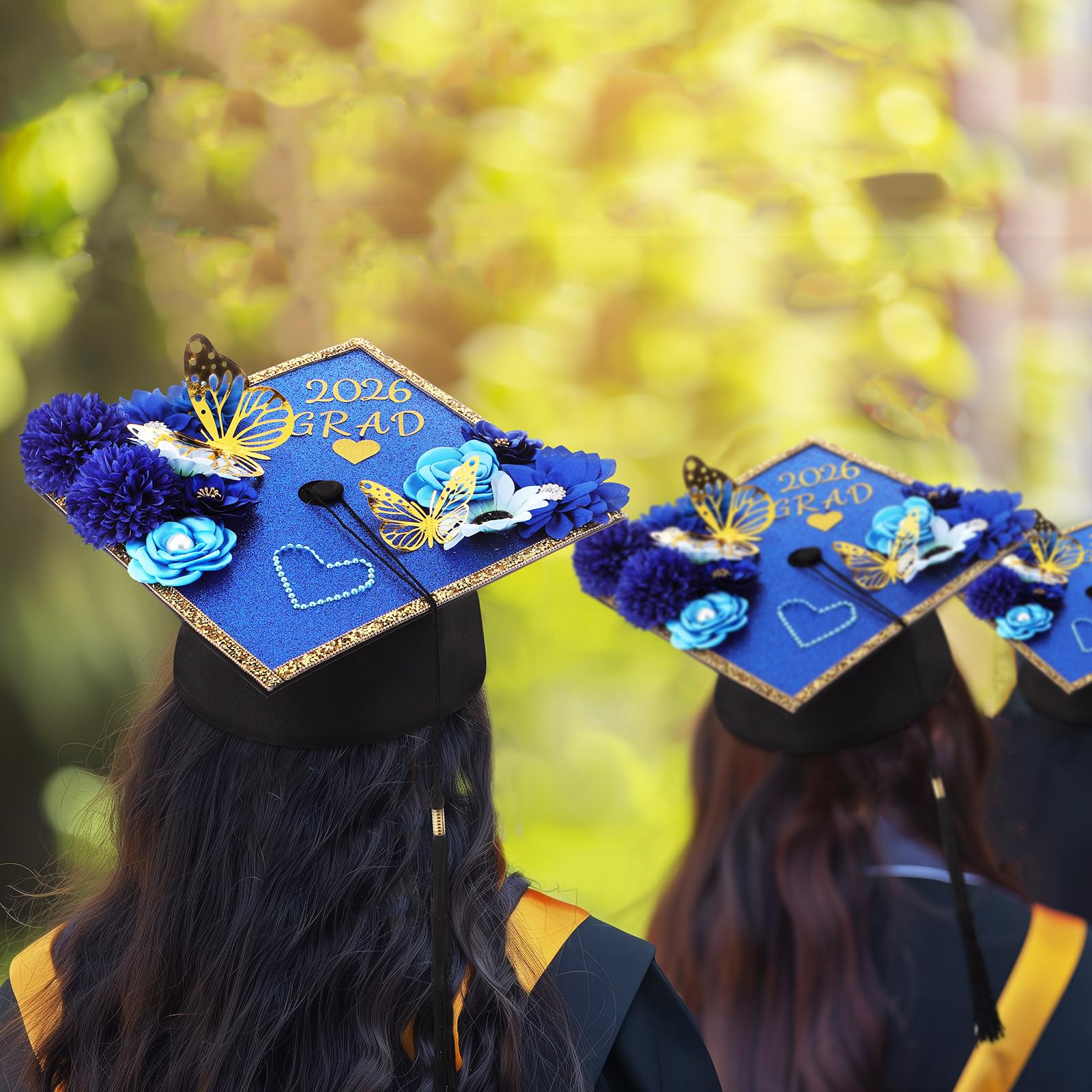 Wavwavw 43 PCS DIY Graduation Cap Decorations Kit, Grad Cap Decorations Included Faux Flowers 3D