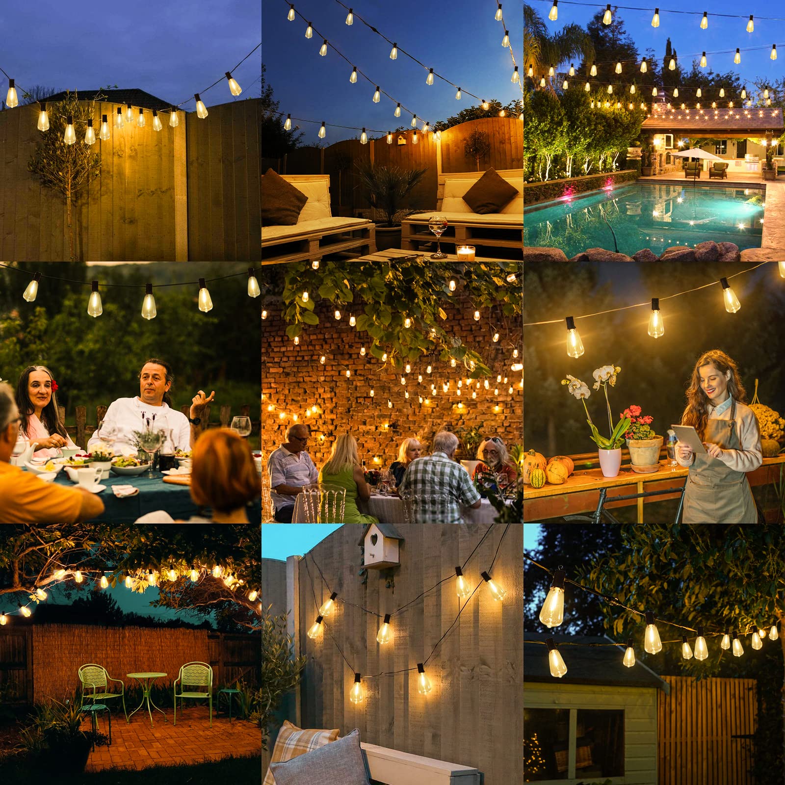 Brightever LED Outdoor String Lights 100FT Patio Lights with 52 Shatterproof ST38 Vintage Edison