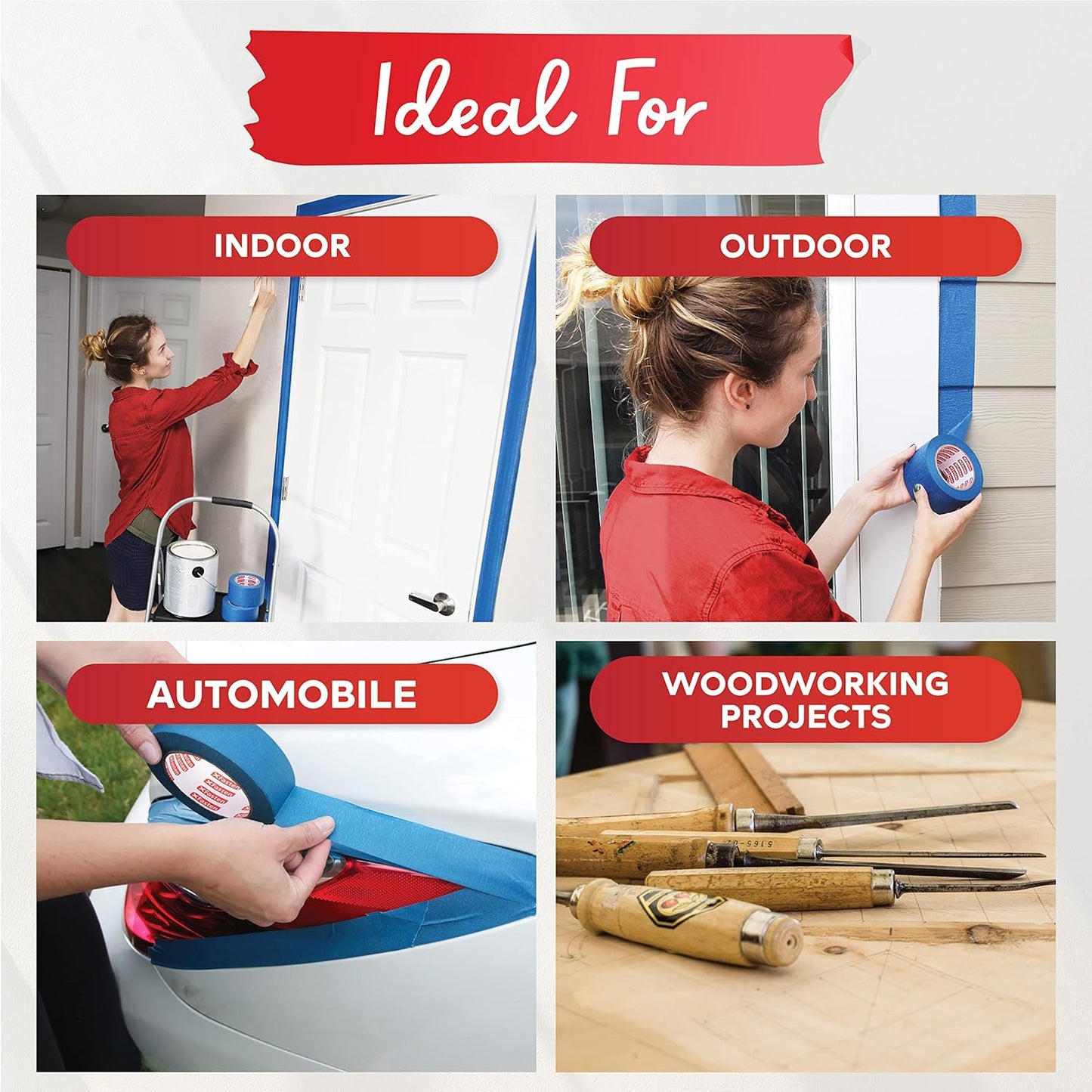 XFasten Professional Blue Painters Tape 2.5-Inches x 60-Yards (Single Pack) Blue Painters Masking Tape Bulk - Sharp Edge Line Technology, Produces Sharp Lines | Residue-Free Wall Trim Tape