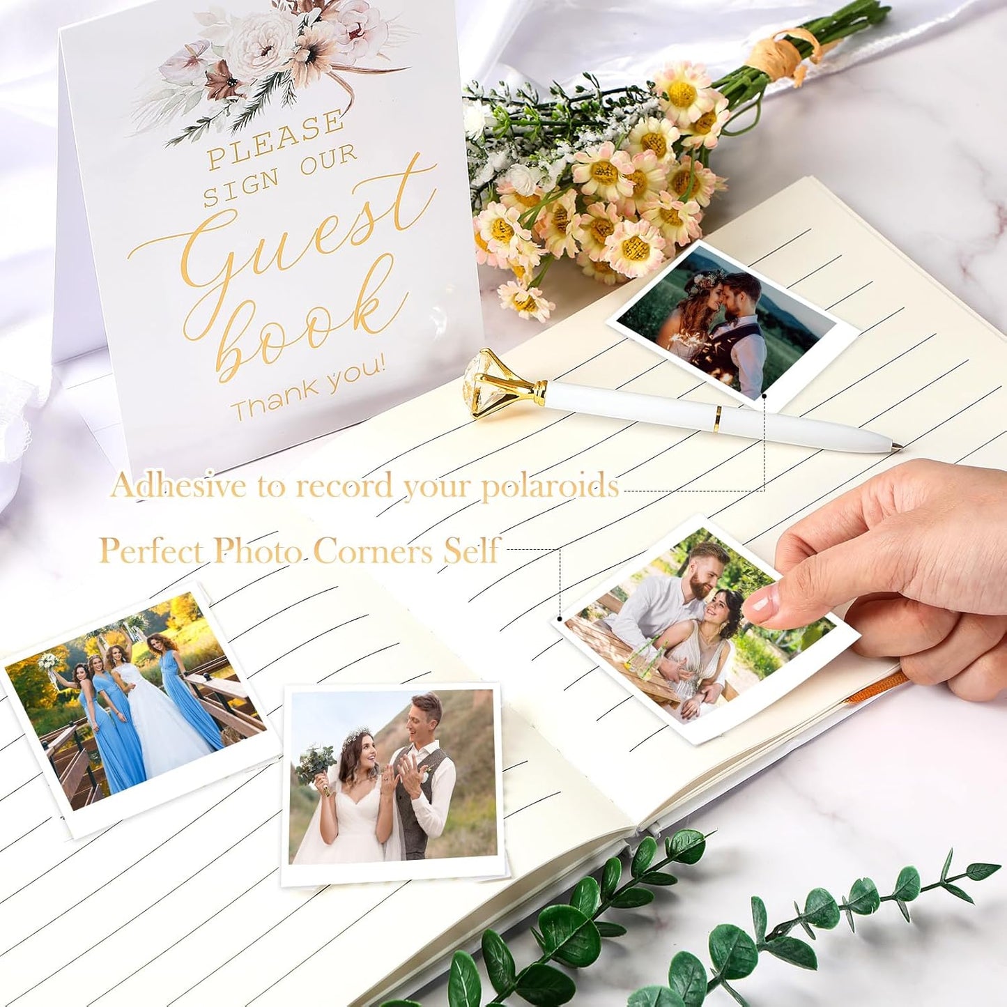Wedding Guest Book Personalized Photo Guestbook to Sign at Reception Wedding Guest Sign in Book Photo Album Hard Cover 88 Lined Pages for Baby Shower Birthday Anniversary Party(Rose)