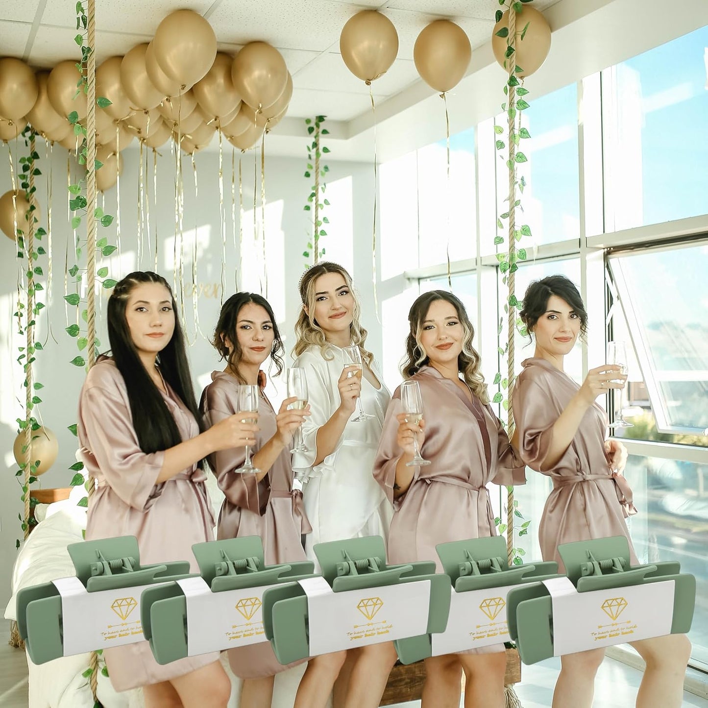 12pcs Bridesmaid Proposal Gifts 4.1inch square Bachelorette Claw Clips Sunglasses set of 12 Girls Trendy Cute Hair Clips for Wedding Party Favors(Sage Green 12pcs)