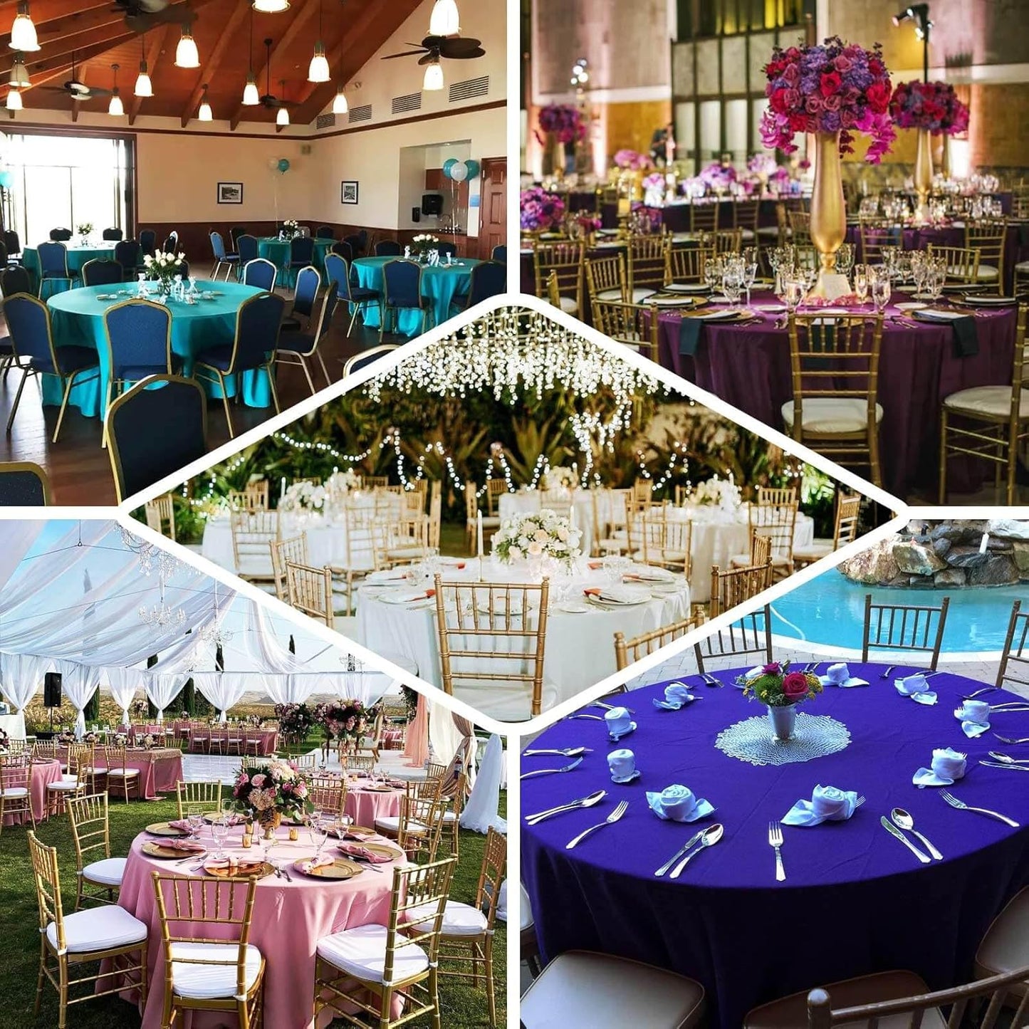 Efavormart Round Tablecloth, 132 Inch Stain & Wrinkle Resistant Washable Table Cloth, Decorative Polyester Fabric Table Cover for Banquet, Wedding, Dining- Lavender