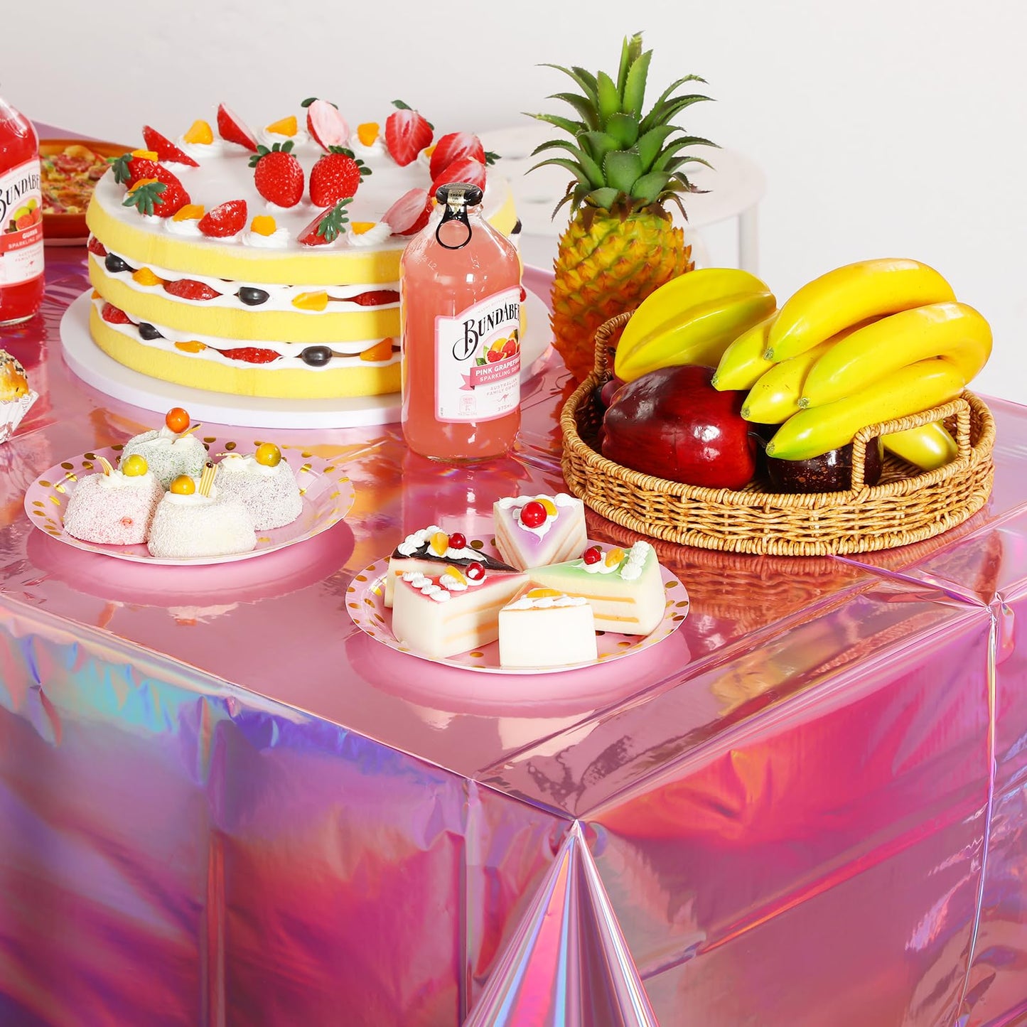 4 Pack Iridescent Pink Plastic Tablecloths, FunnyPars Shiny Disposable Laser Rectangle Table