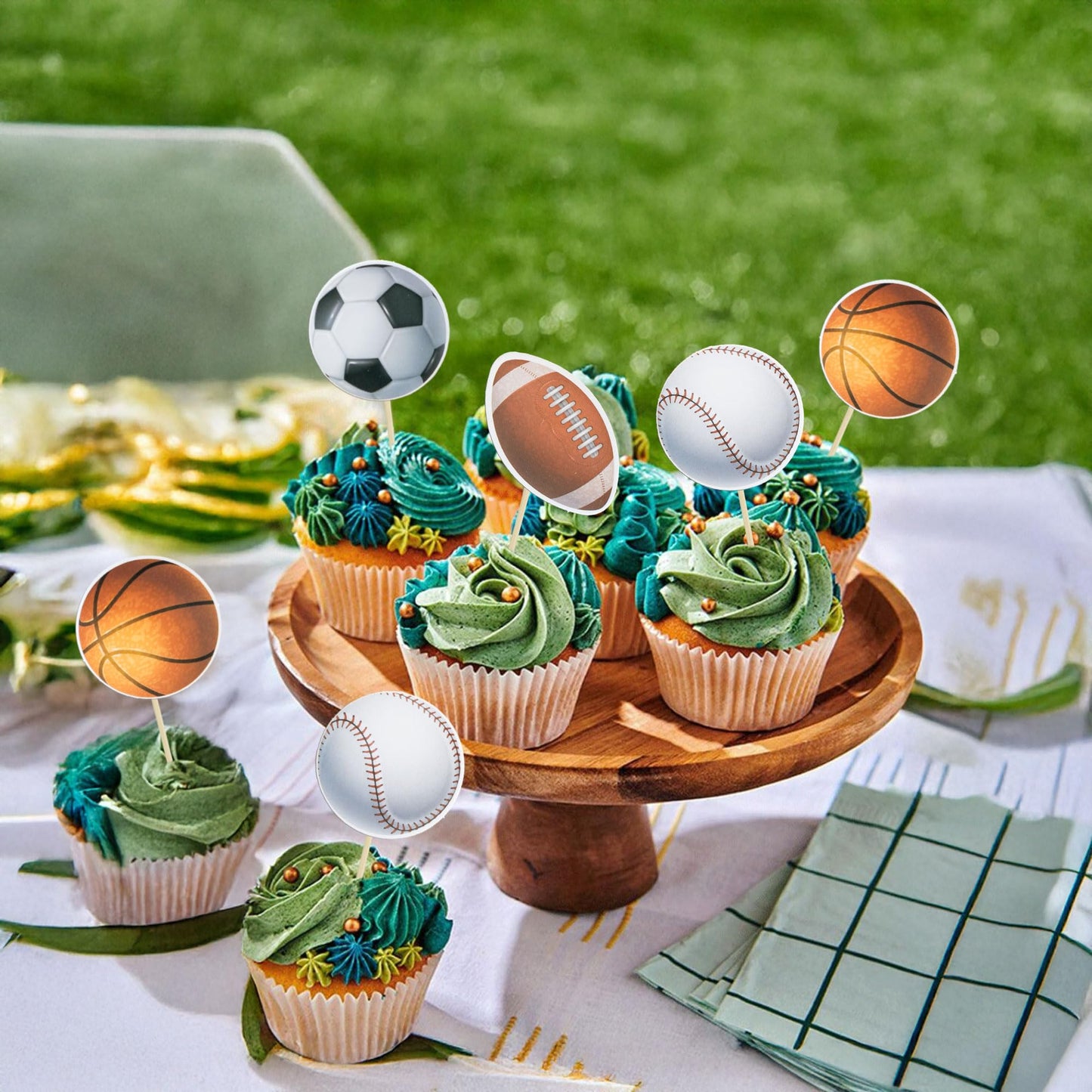 Gyufise 36 Pack Sports Cupcake Toppers Baseball Rugby Cupcake Picks Basketball Toothpicks Soccer