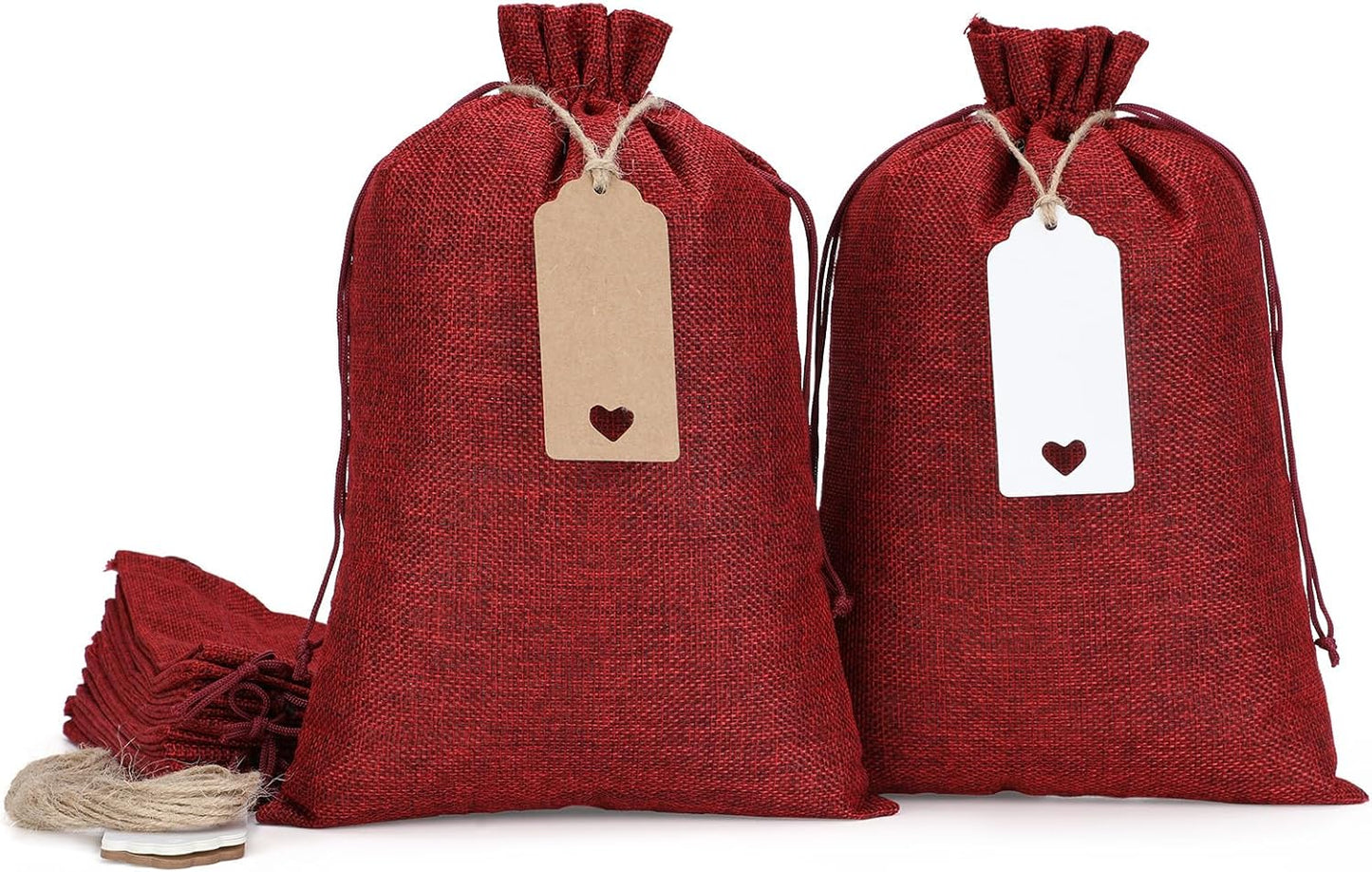 Tapleap Burlap Bags with Drawstring - 10Pcs 8x12 Red Gift Sacks for Wrapping Halloween Favors, Breads, Mason Jars, For Birthday, Wedding, Fall Themed Party or Household Use