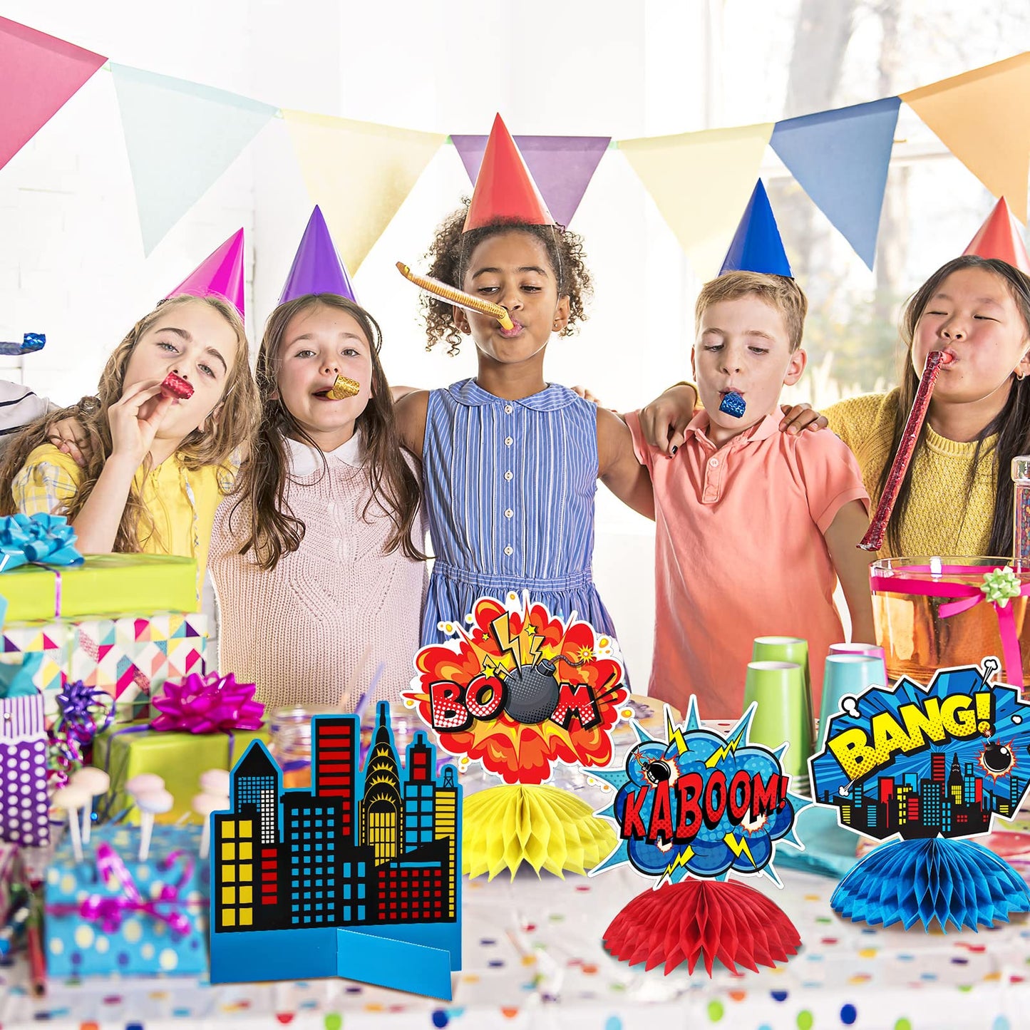 Funrous 11 Pcs Hero Party Decoration Hero Honeycomb Centerpieces,Classic