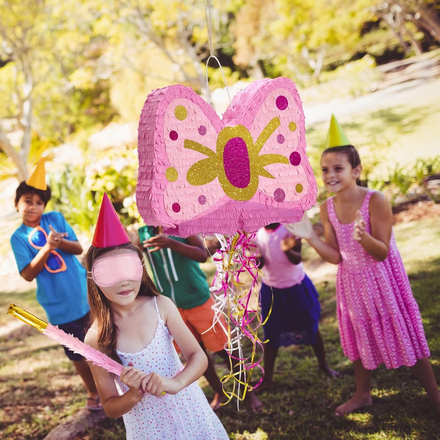 WERNNSAI Pink Bow Piñata - Girls Birthday Party Decoration Bow Tie Piñata with Blindfold and Bat for Kids Princess Theme Party Supplies favors