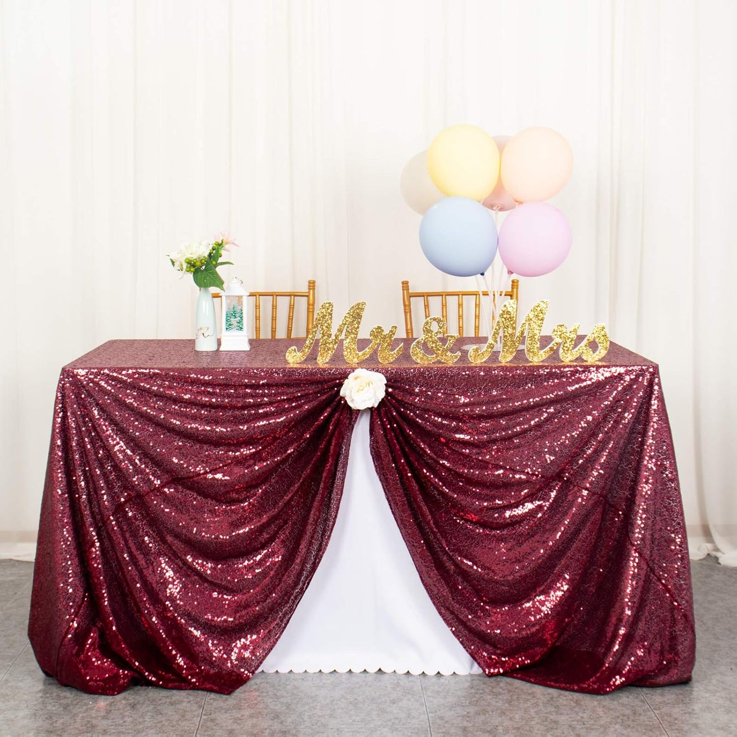 ShinyBeauty Sequin Tablecloth Burgundy 72x72-Inch Square Tablecloth Sequin Table Cover Glitter Table Cloth 6ft for Parties Maroon Sparkly Linens for Wedding Bridal Shower Birthday Party