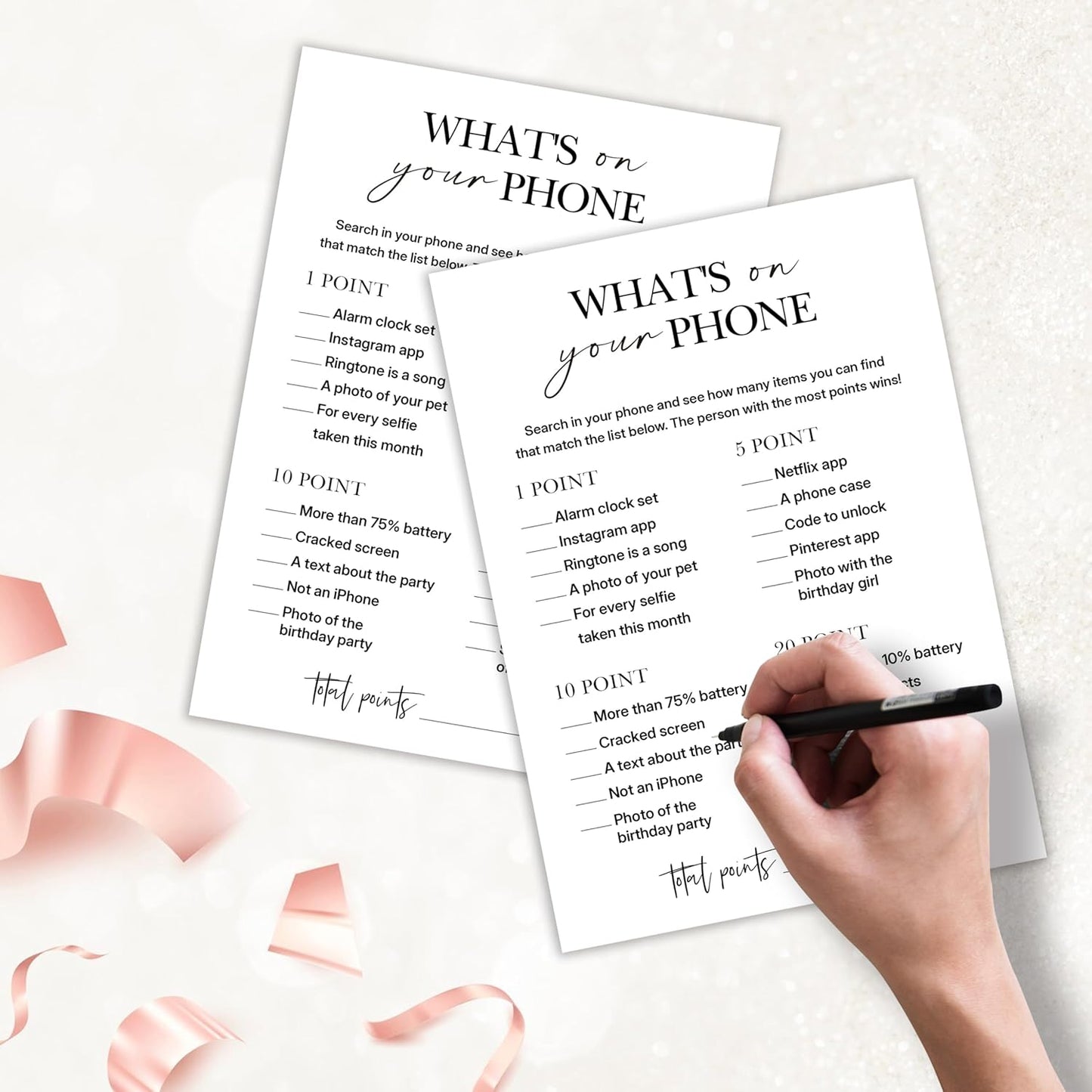 Birthday Party Games, What's on Your Phone, 25 Pcs Card Set for Guests, Fun Birthday Game for Teen Adults – A07