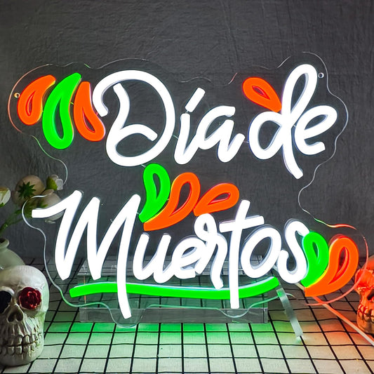 Mexican Dia De Los Muertos Neon Sign Day of the Dead Neon Sign Dimmable LED Neon Light for Home Bar Decor Dia De Los Muertos Party Decoration