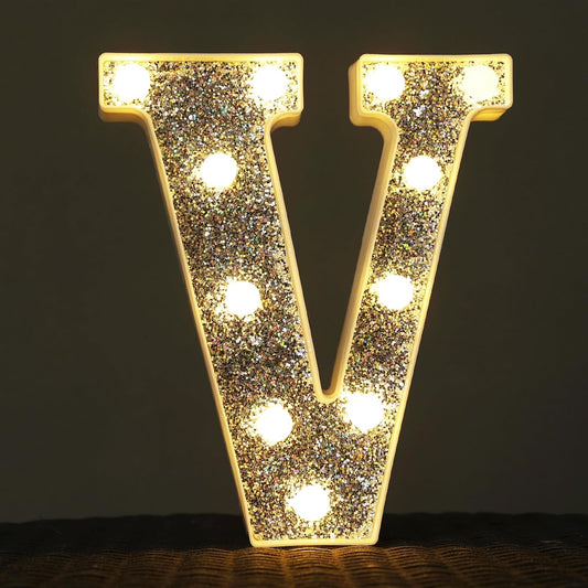 Light Up Letters - Marquee Letter V, Glitter Lighted Signs for Prom, Events, or Engagement Party Decor