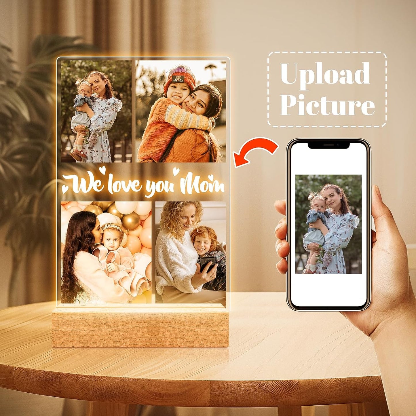 Personalized Picture Frame with Night Light, Customized Photo Frame with Photos, Customized Photo Gifts for Mom Girls Boys, Personalized Birthday Gifts for Mom, Kids, Baby, Family