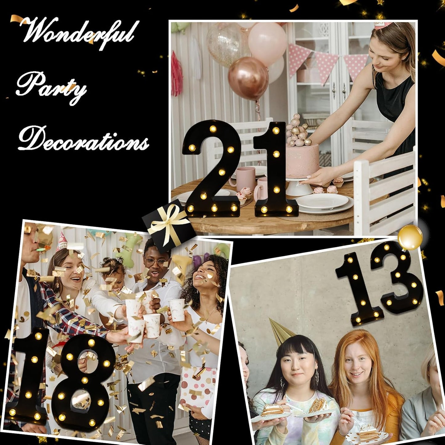 LED Marquee Numbers, 8.58 Inch Led Light Up Numbers for Party, Small Light Up Letters, Battery Powered Lighted Number for Table, Birthday, Night Light, Christmas or Home Decor (Black, Number 1)