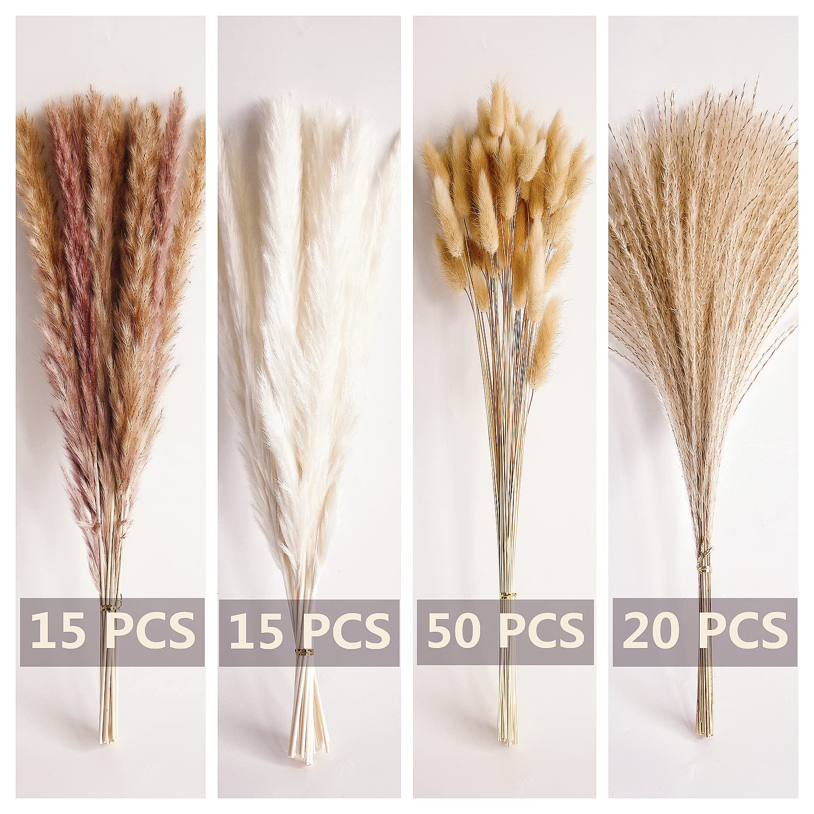 100 PCS Small Boho Pampas Grass, 17" Naturally Dried Pompas, Pampas Grass Decor for Wedding , Boho
