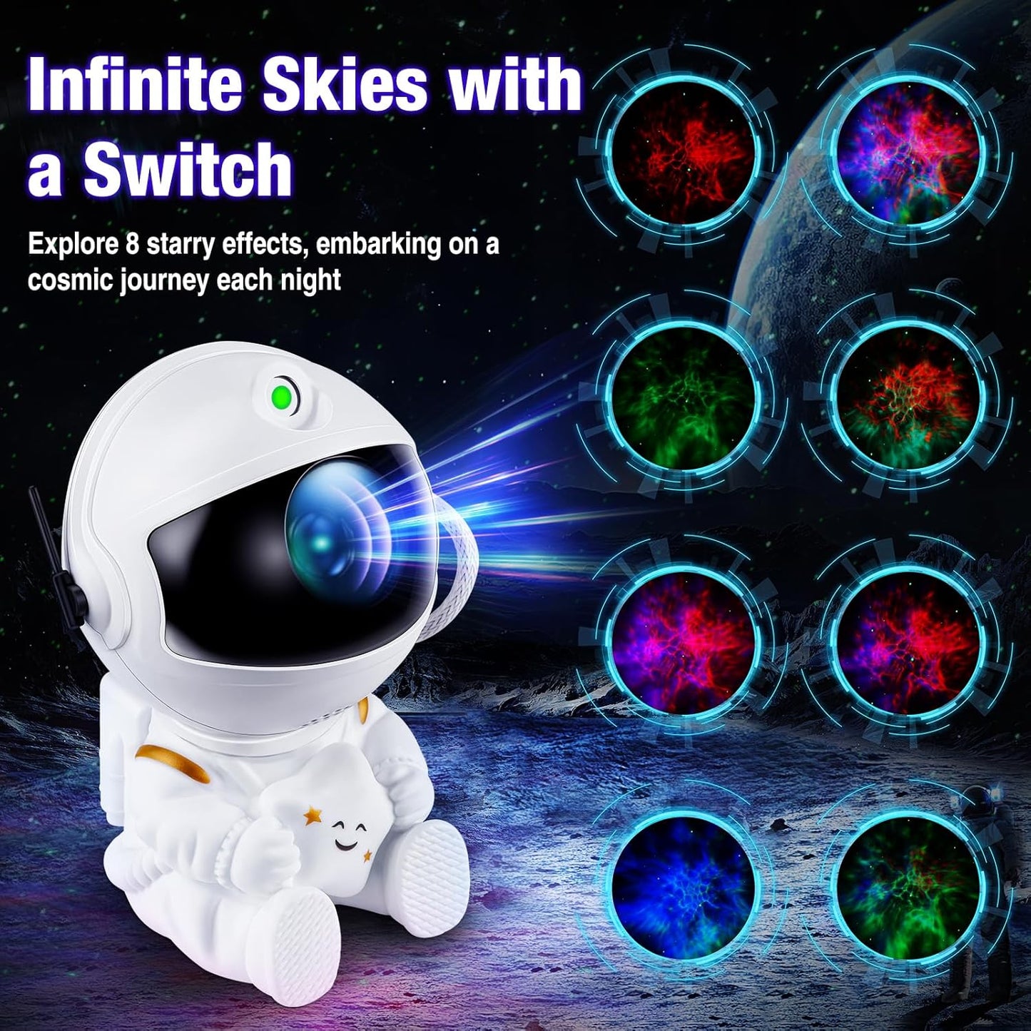 Astronaut Galaxy Projector Night Light – White Astronaut Holding Star, Star Projector Galaxy Lamp for Kids Bedroom, Space Decor & Gift