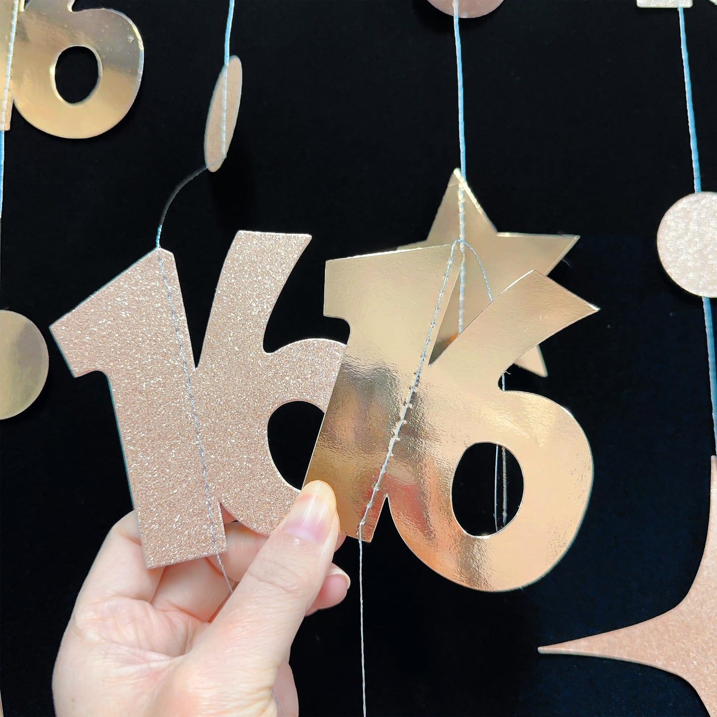 Champagne Gold Number 16 Circle Dot Twinkle Star Garland Streamer Bunting Banner Backdrop