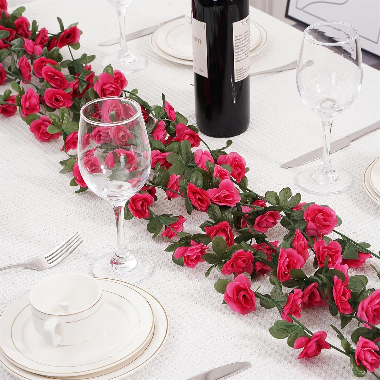 5 Pcs 41FT Flower Garland, Artificial Rose Garland Flowers Plants Fake Flower Hanging Rose Ivy, Birthday Party Valentine's Day Wedding Wall Arch Decor（Fuchsia）