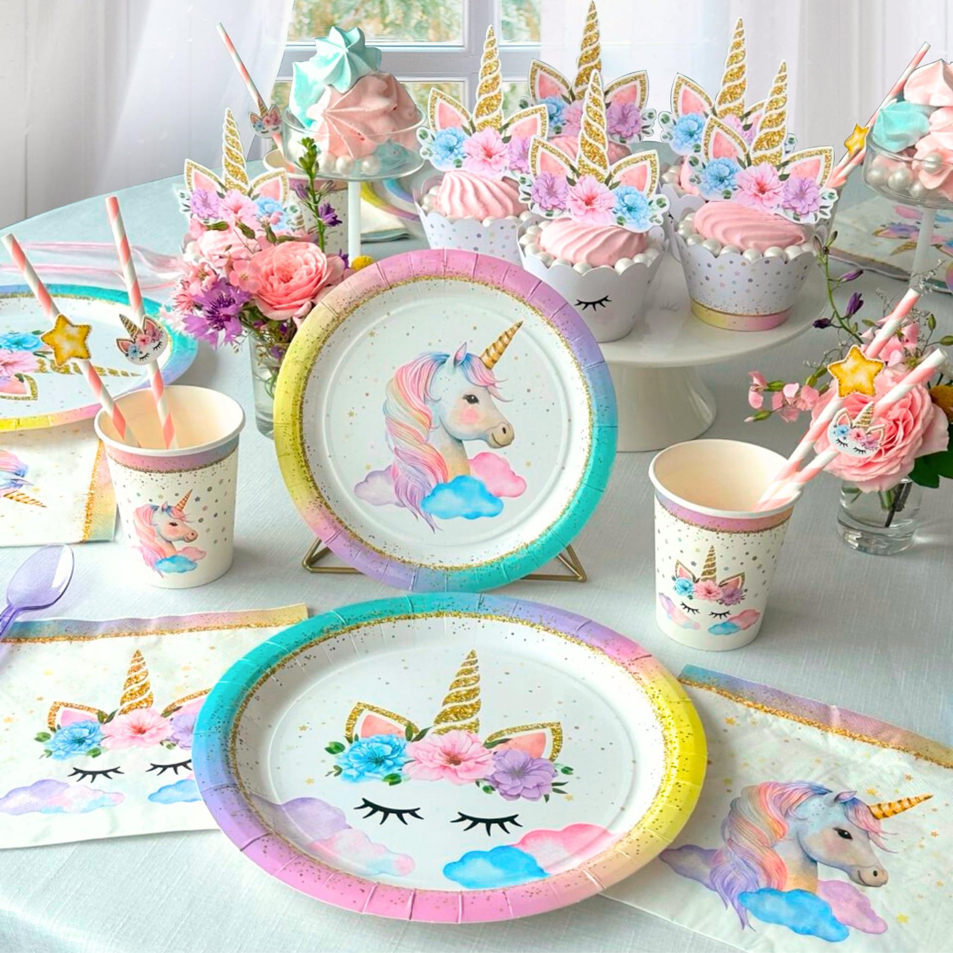 152 Pc Unicorn Birthday Decorations for Girls, Complete Party Supplies Kit