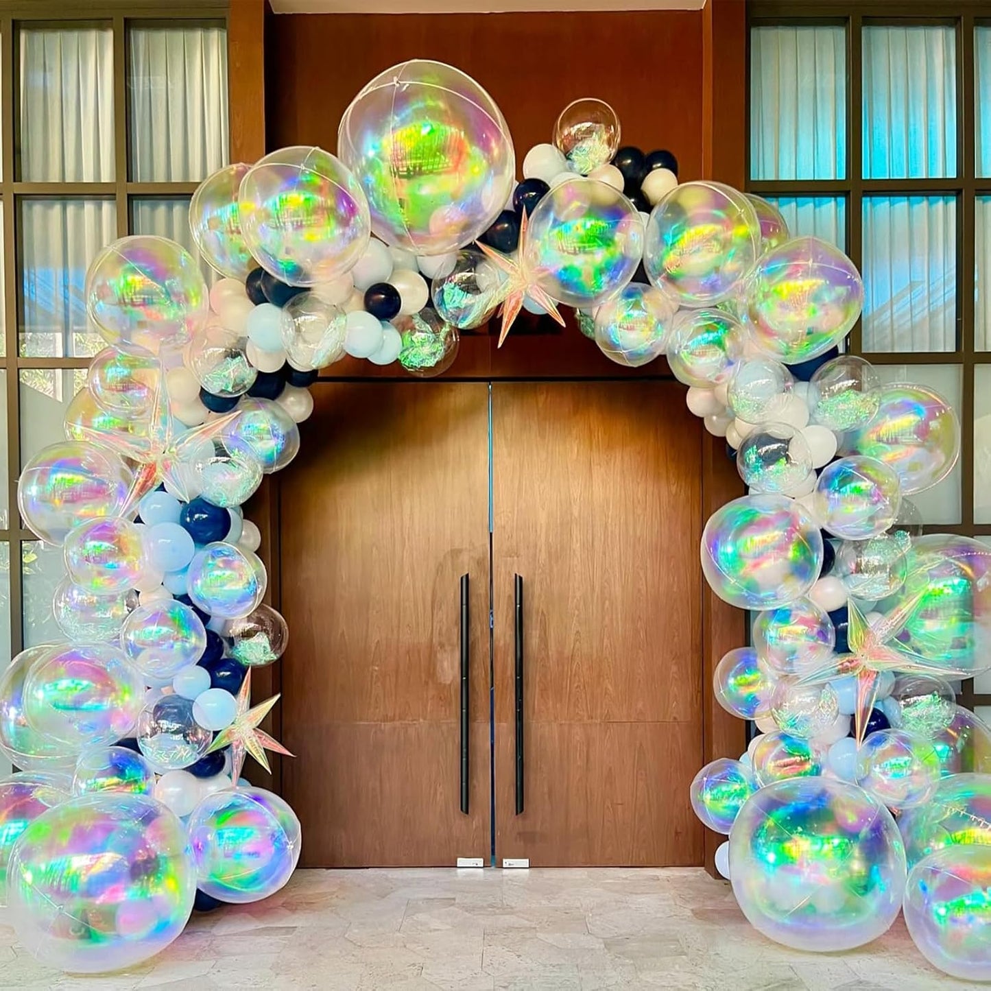 Iridescent Star Balloons,9Pcs 22Inch Iridescent Clear Explosion Spike Cone Helium Polyester Film Star Foil Balloons for Birthday Anniversary Baby Shower Wedding Disco Party Decorations