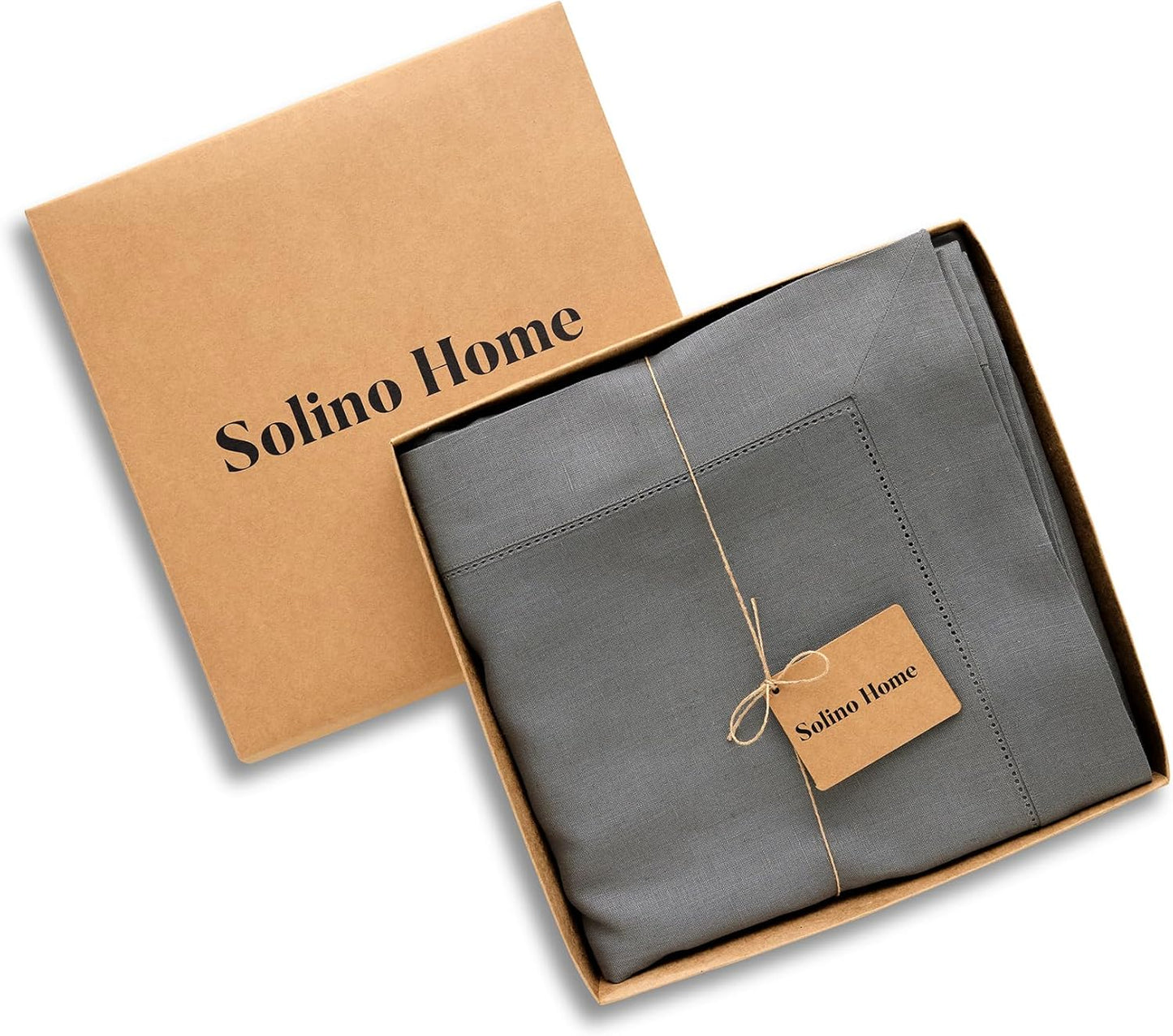 Solino Home Linen Tablecloth 60 x 108 Inch - Classic Hemstitch 100% Pure Linen Steel Gray Table Cloth for Rectangle Tables - Machine Washable Tablecloth for Fall, Autumn