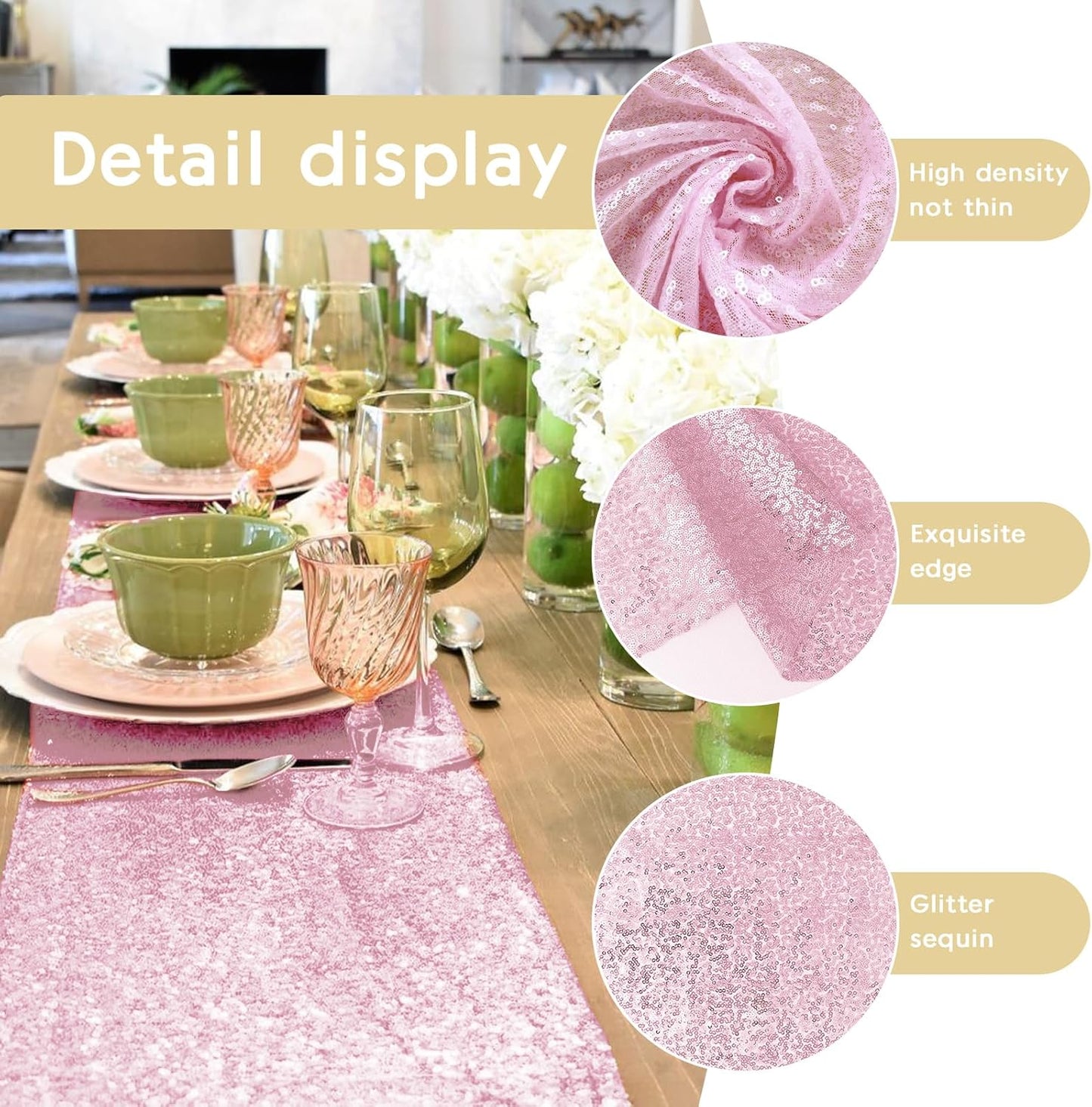 6 Packs 12 x 72 inches Sequin Table Runner, Pink Glitter Table Runner for Birthday Party Supplies Wedding Engagement Baby Shower Holiday Celebration Event Decorations
