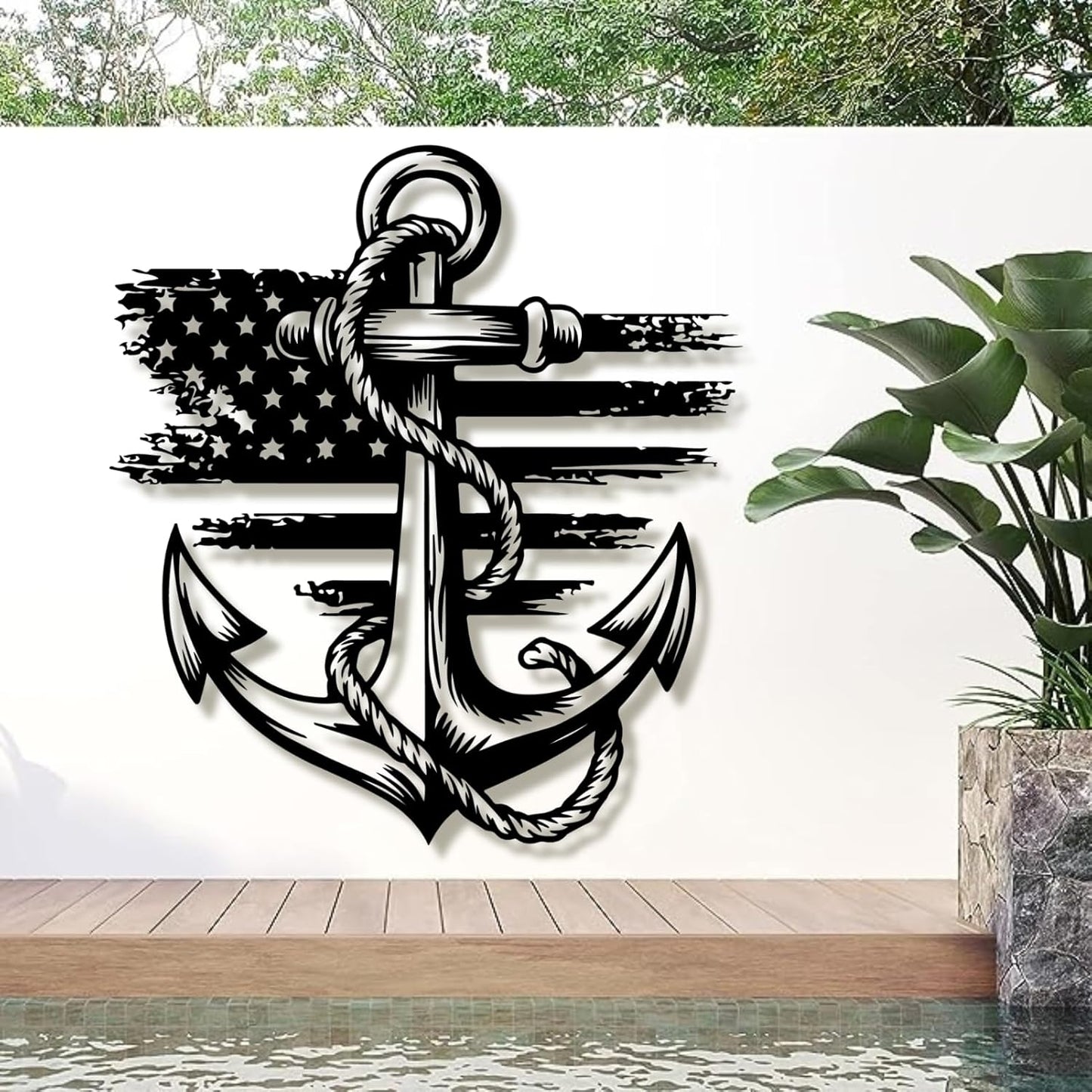 lunwall Metal Anchor Wall Decor, Anchor Metal Sign, Metal Anchor Decor, Anchor Metal Wall Art, Metal Nautical Wall Decor, Metal Wall Decor Coastal, Anchor Wall Decor (black, 47L x 43W / 120 x 109 cm)