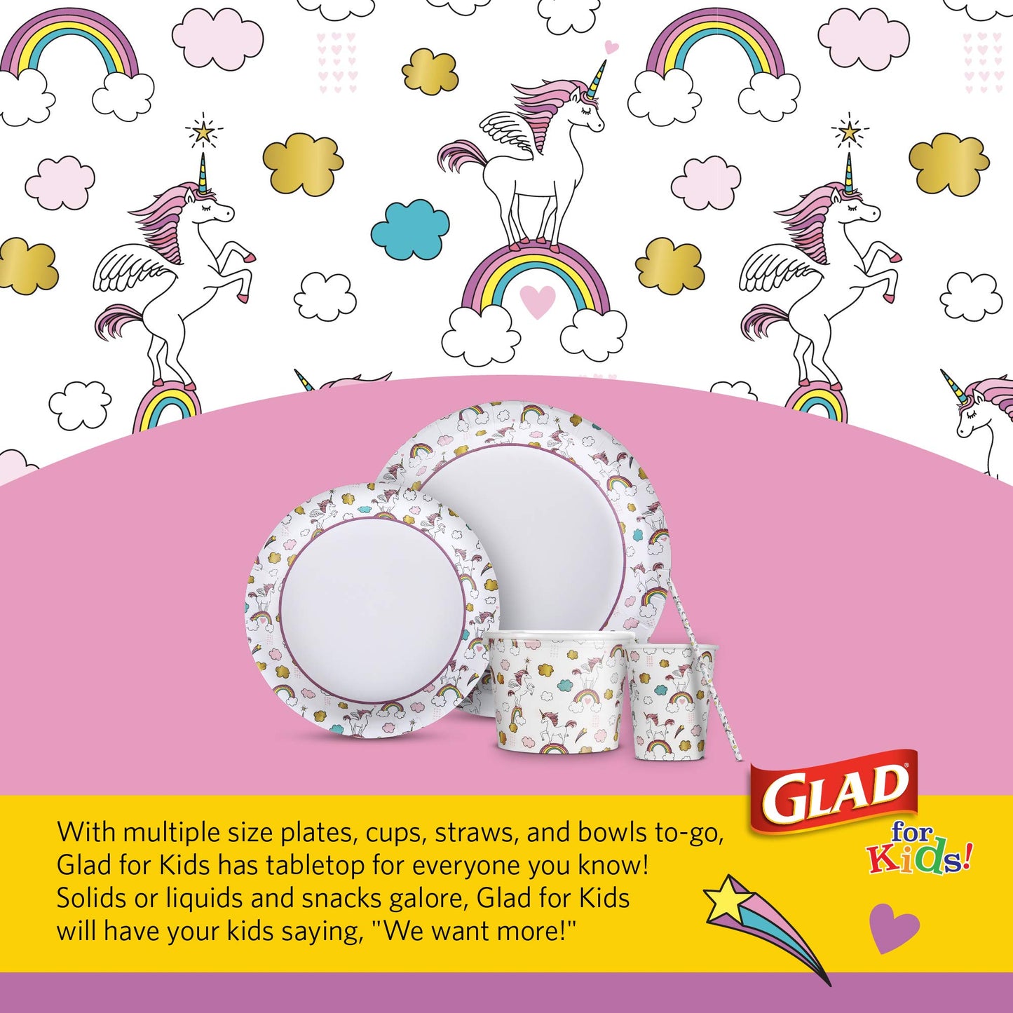 Glad for Kids Disposable Paper Plates, Unicorns, 8.5 Inch, 20 Count