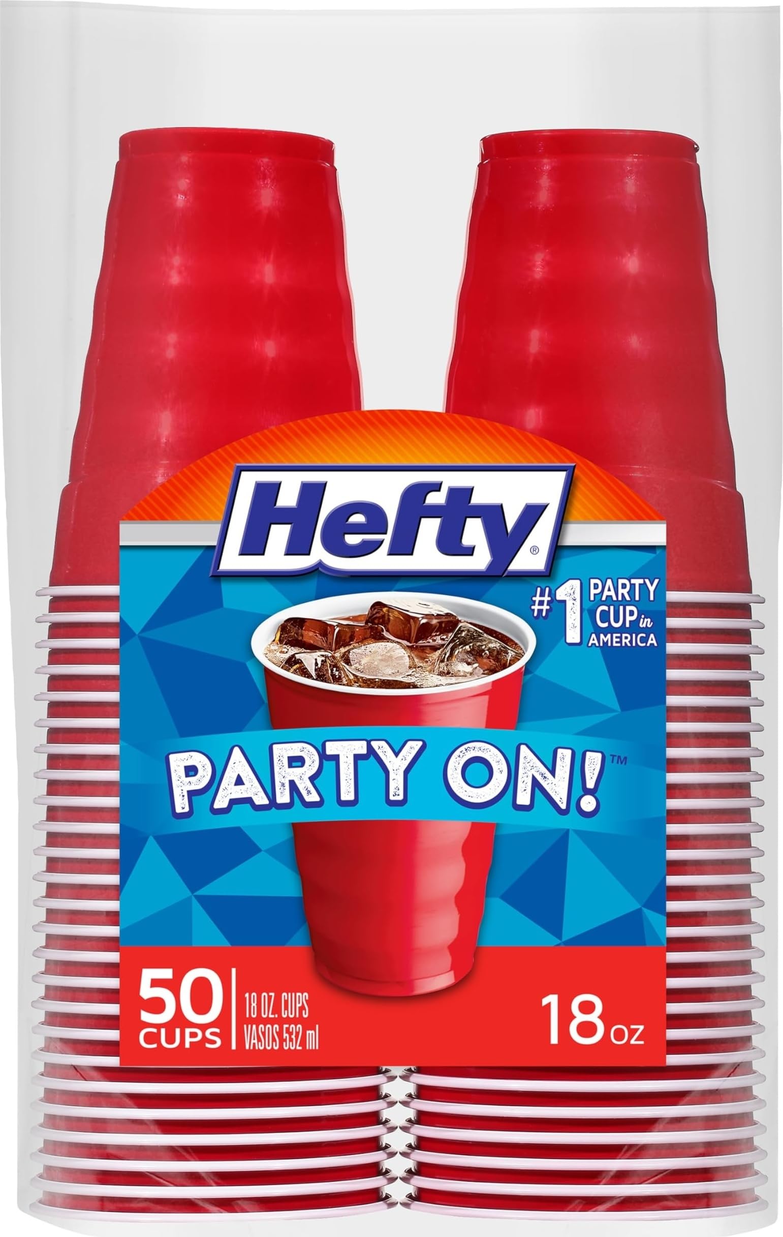 Hefty Party On Disposable Party Cups, Red, 18oz, 50ct